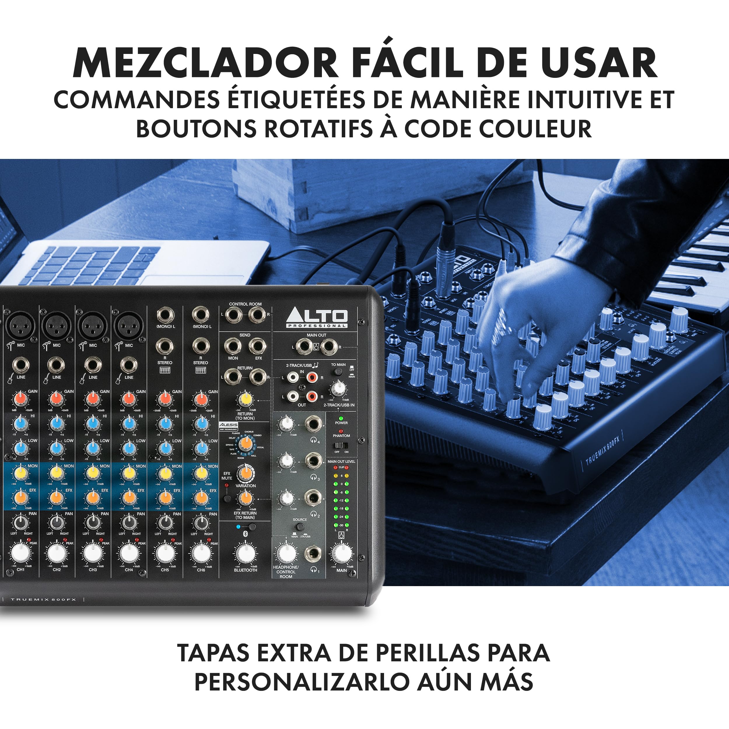 ALTO TrueMix 800FX Mesa de Mezclas Con 4 Entradas XLR de Micrófono, Interfaz de Audio USB y Bluetooth Para Podcasts, Actuaciones en Vivo, Grabaciones, DJ, Windows y Mac
