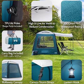 Trail Tailgate Air Driveaway Awning with Pump, Campervan Rear Extension