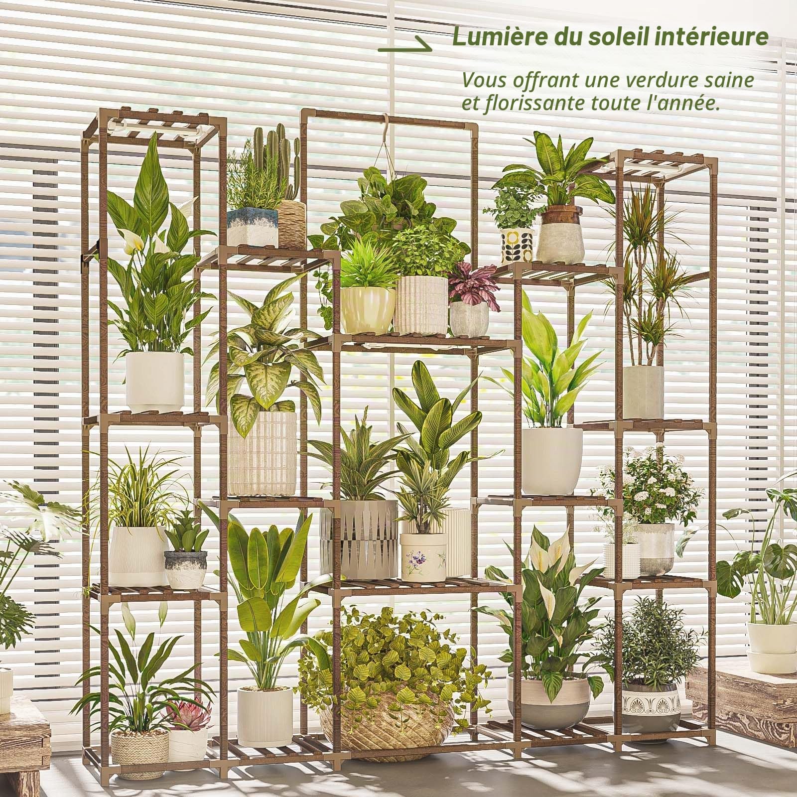 Bamworld Support pour plantes avec lampes de croissance - Grande étagère pour plantes d'intérieur suspendues