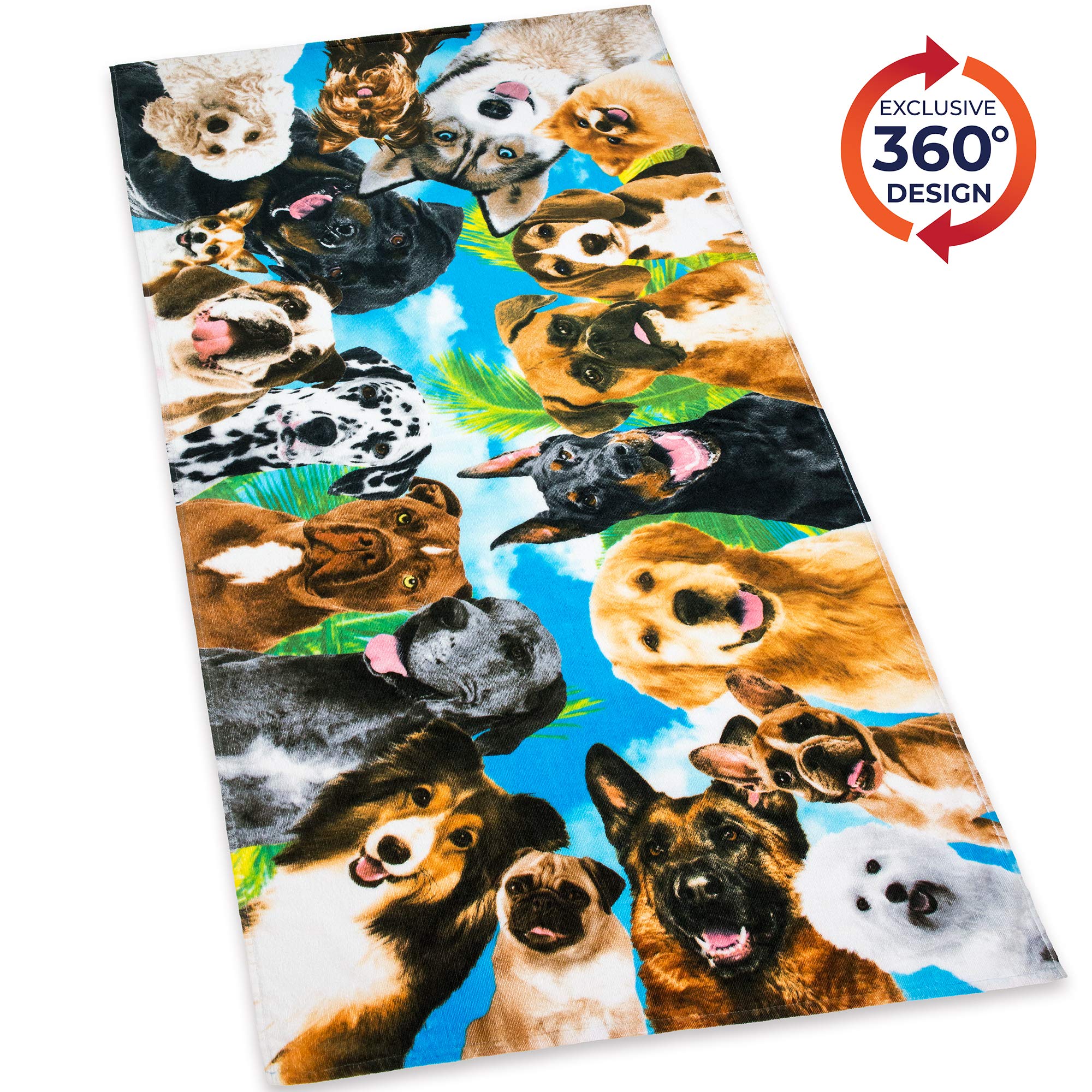 Softerry Dogs at The Beach - Toalla de playa para mascotas selfie 30 x 60 pulgadas 100% algodón terciopelo