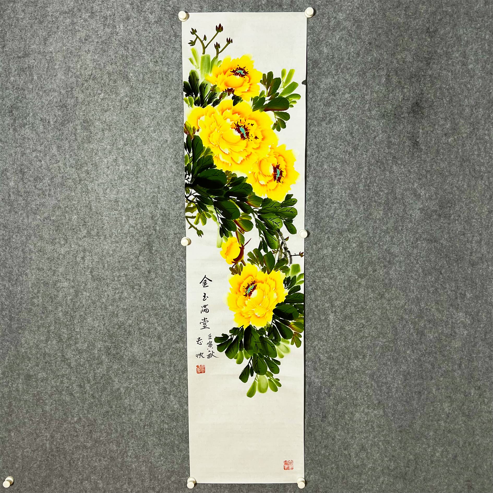 Amazon | インテリア牡丹四屏風、牡丹、花鳥画、中華風、水墨画