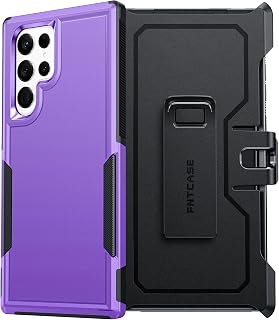FNTCASE for Samsung Galaxy S22-Ultra Case: Dual Layer Durable Military Grade Drop Proof Protection Cell Phone Cover with Belt-Clip Holster | Heavy Duty Shockproof Protective Bumper Tough (Purple)