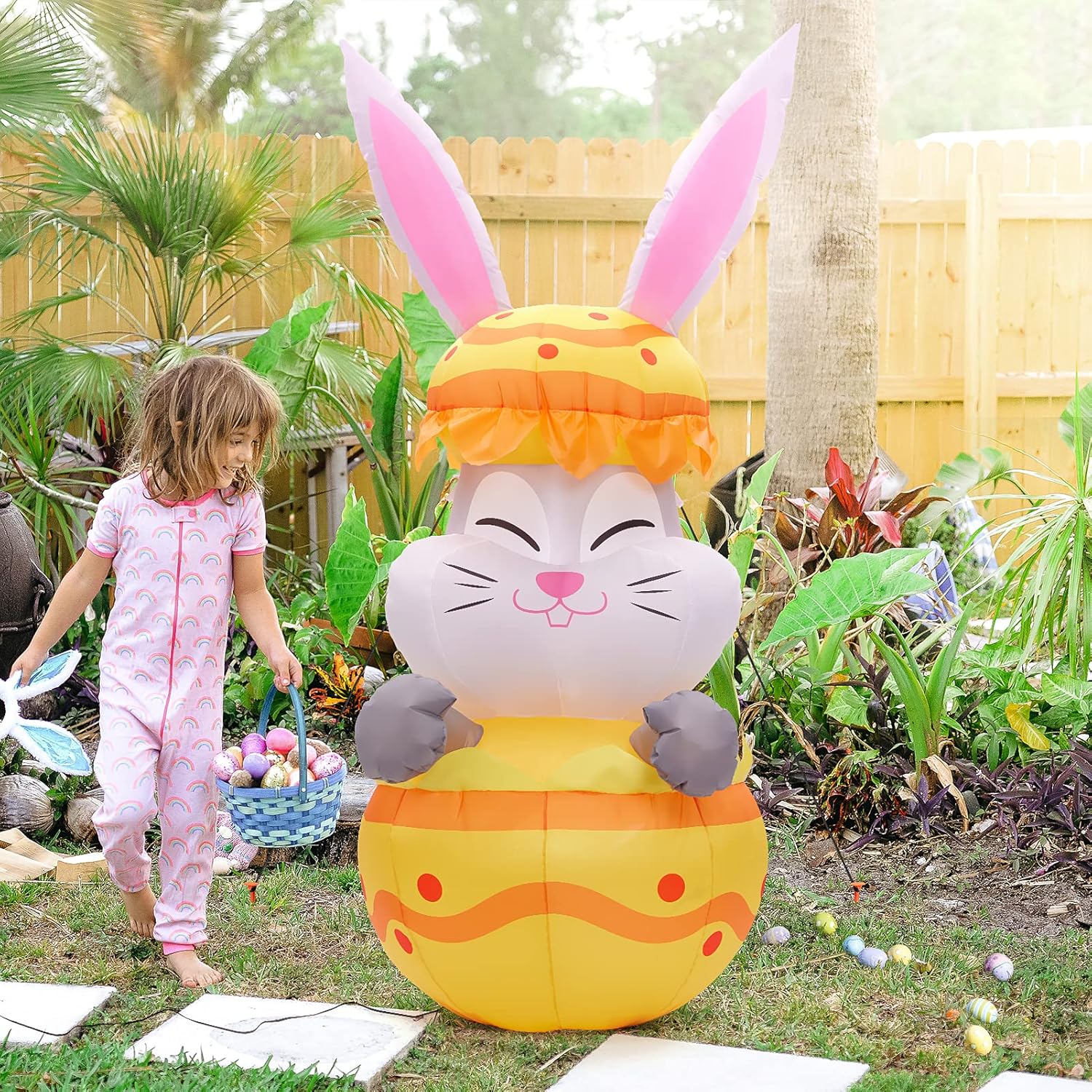 WBHome Easter Inflatable Outdoor Decorations, 4.5 Ft Inflatable Easter Bunny Break Eggshell, Easter Blow Up Yard Decorations with LED Lights for Holiday Lawn Yard Home Party Indoor Outdoor Decor : Patio, Lawn & Garden