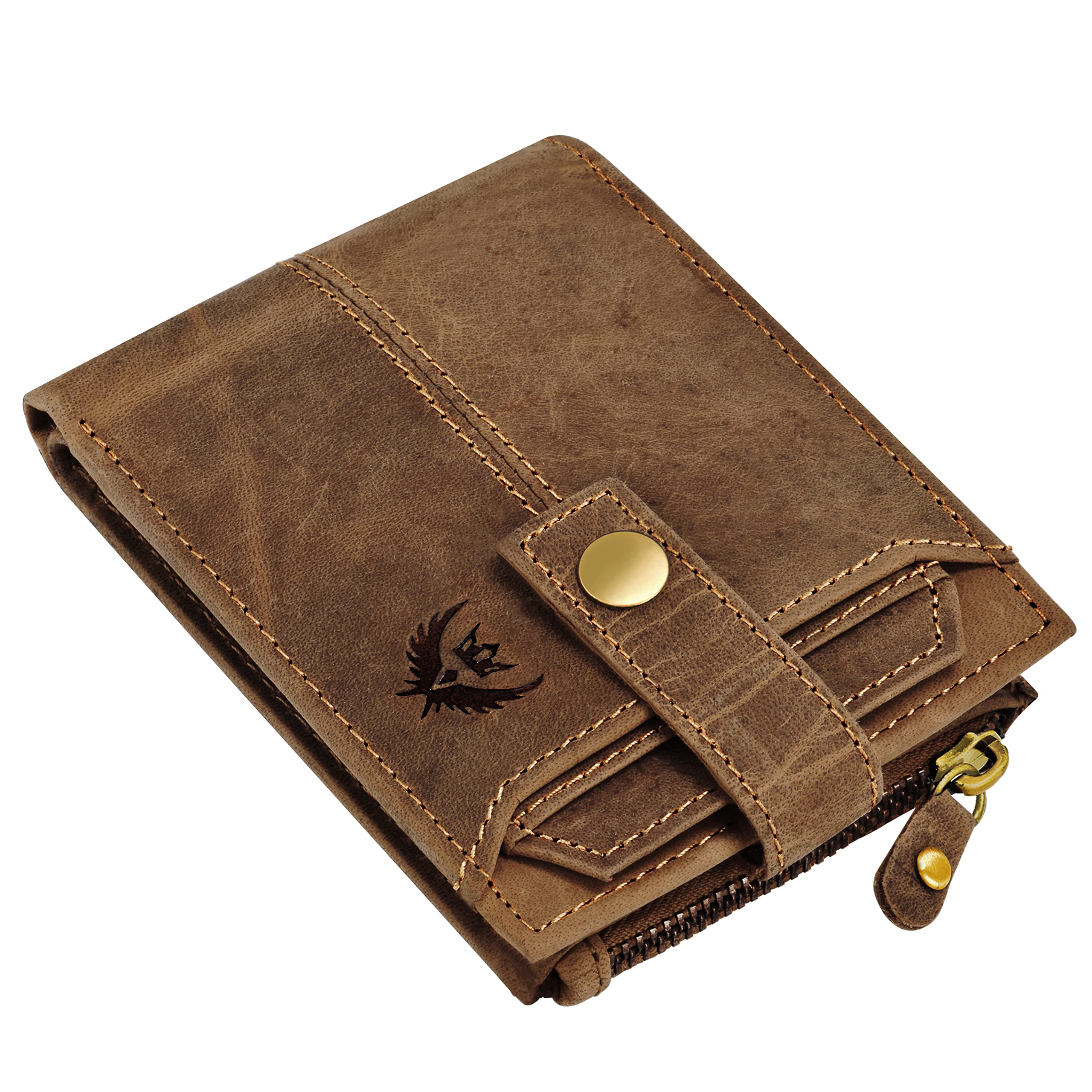 RFID Blocking Tan Genuine Hunter Leather Wallet for Men with ATM Card & Coin Zipper | Bi-Fold Wallet | Men's Wallet Purse | GL-34