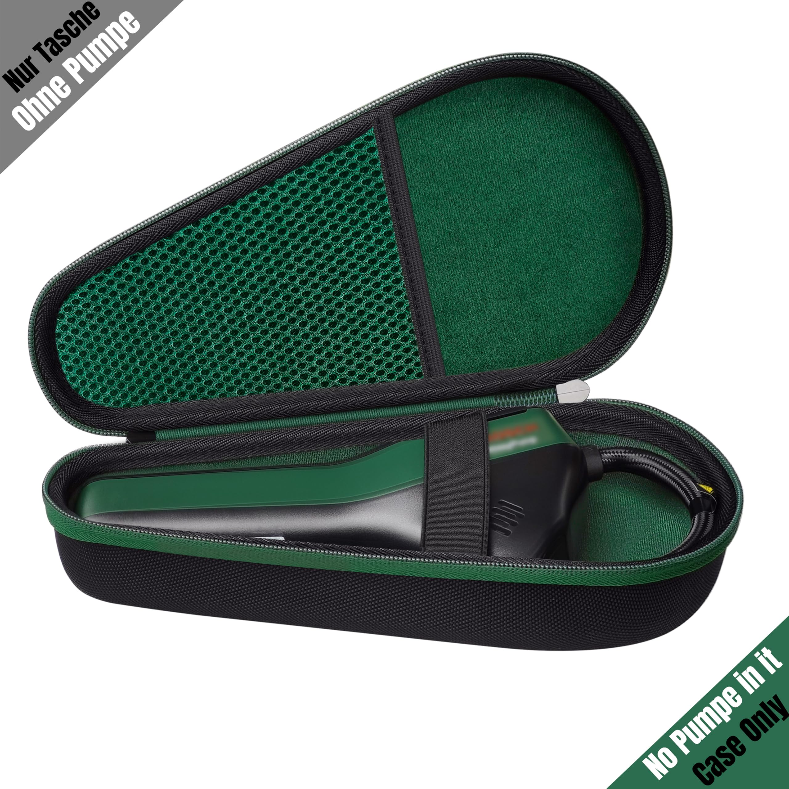 Borsa compatibile con pompa ad aria elettrica Bosch, mini compressore, EasyPump, portatile, custodia da viaggio, impermeabile, per EasyPump Triangolo nero/verde (solo borsa, senza pompa)