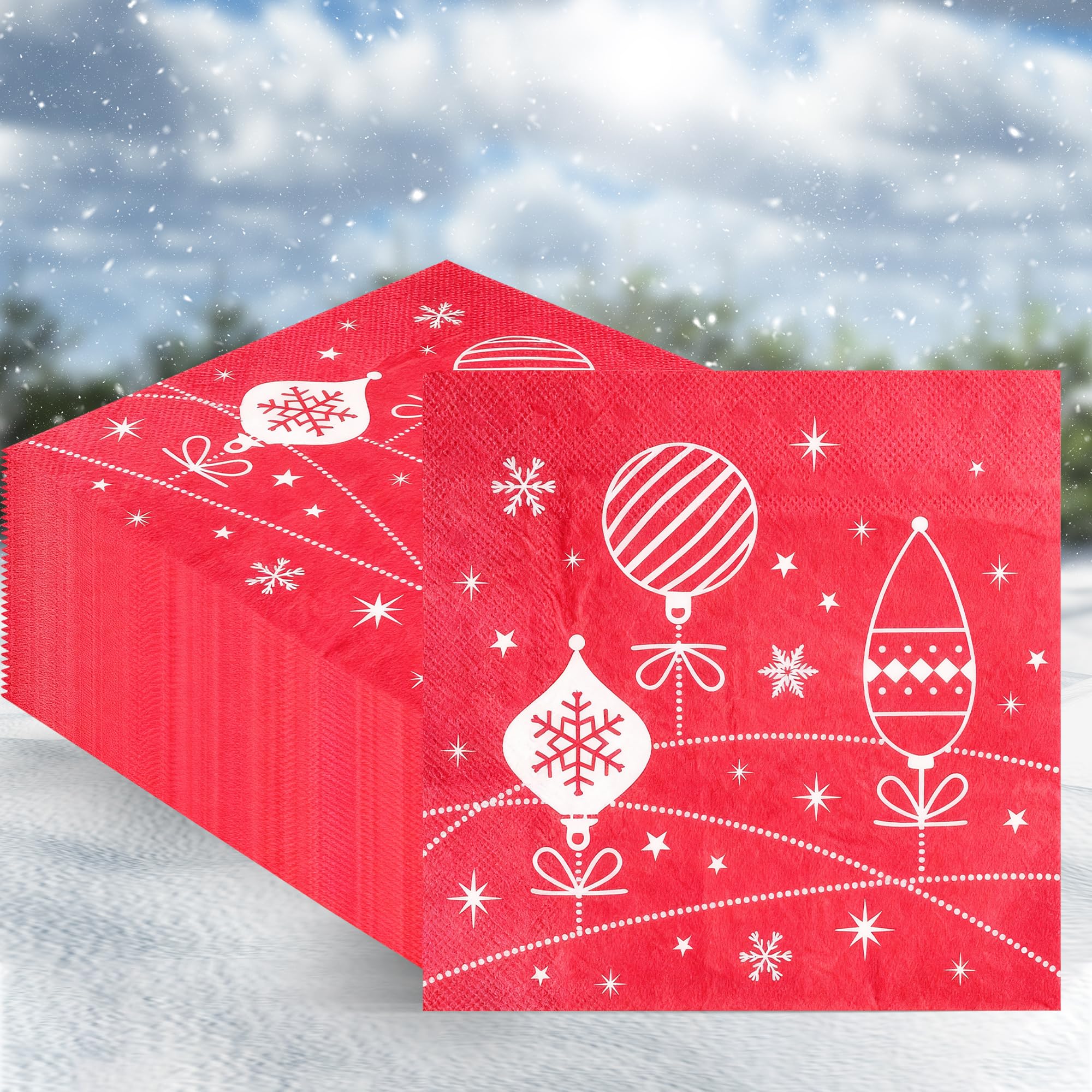 Event Decor Shop Red White Bauble 13 Inch 2 Ply Xmas Serviettes 100 Pack