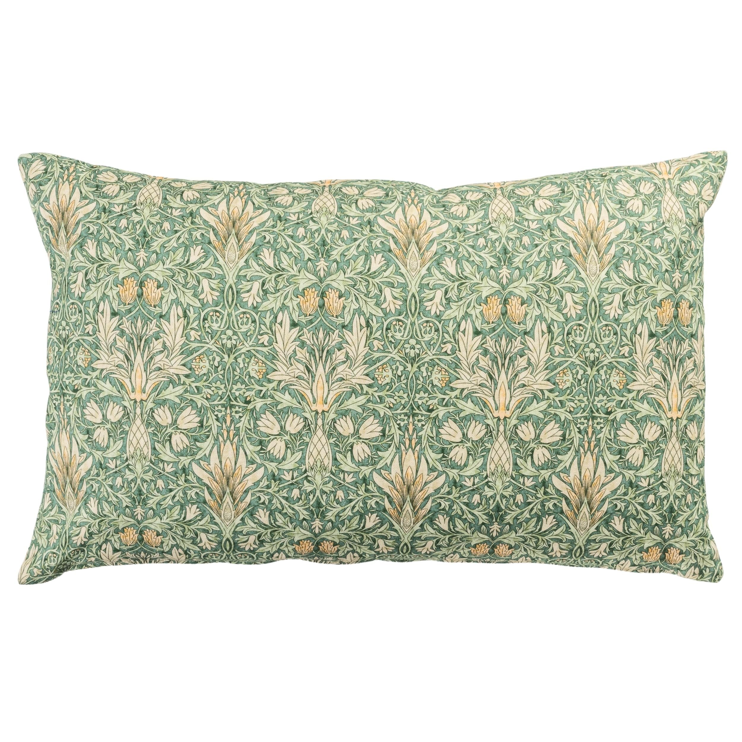 Linen Loft Green William Morris Snakeshead Xl Rectangular Cushion Cover In Traditional Floral Motif And Botanical Design. 23X15 Xl Rectangle Cover Only