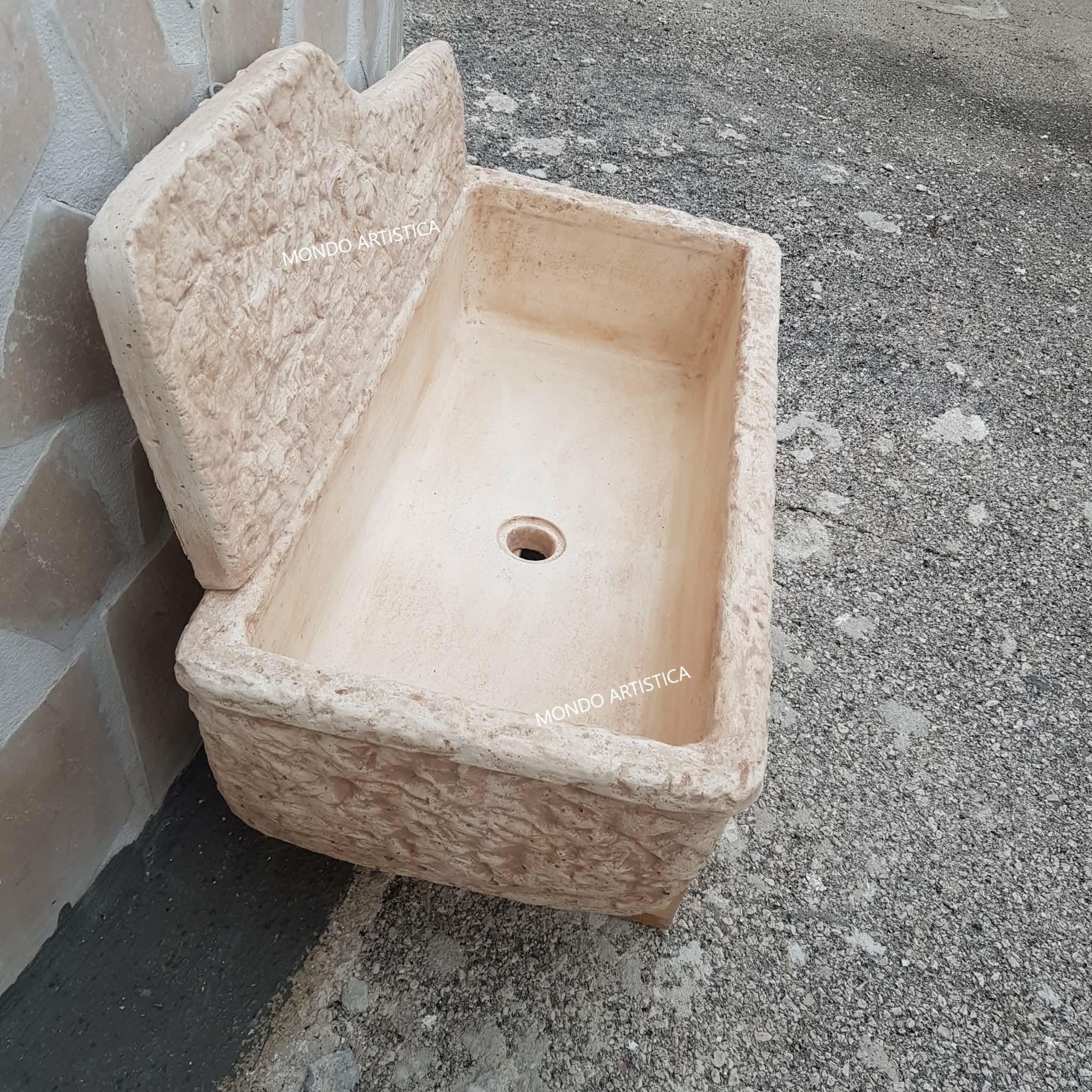 Lavello Lavandino In Cemento, Lavabo, Fontana, Vasca Unica Larghezza 80X40 Altezza 48 CM - Per Esterno Da Giardino Colore Sfumato rosa antico