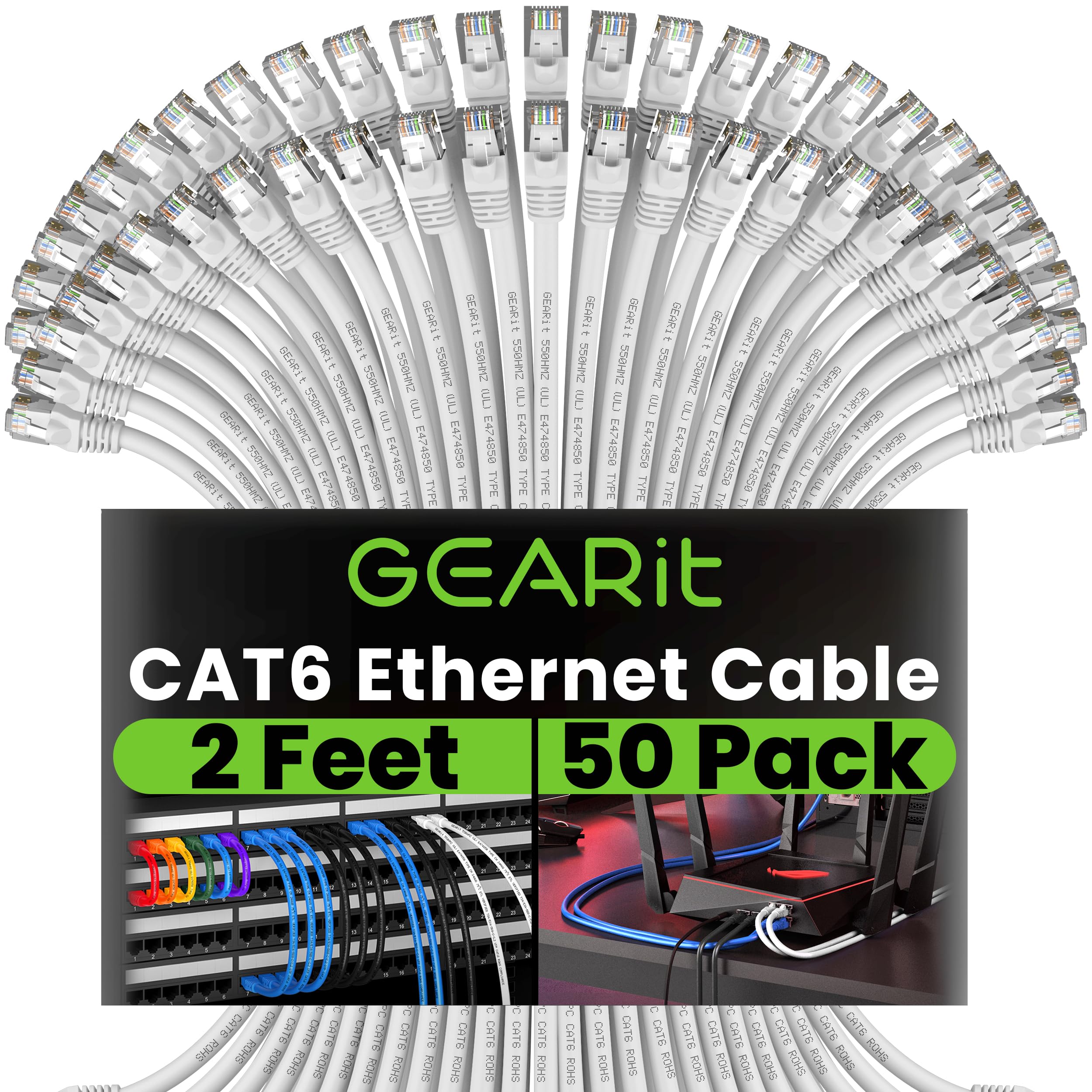 GEARit Cat6 Patch Cables Cat 6 Ethernet Cable 1 ft 50-Pack Blue — Amazon image 15