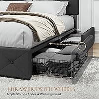 Vista 5 de SHA CERLIN Upholstered King Size Platform Bed Frame with 4 Storage Drawers, Adjustable Headboard with Diamond Stitched Button Tufted Design, Wooden