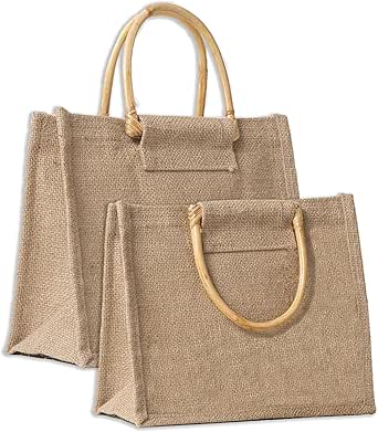 Borse Uncinetto Borse In Juta Naturale Con Manici Neri Shopper
