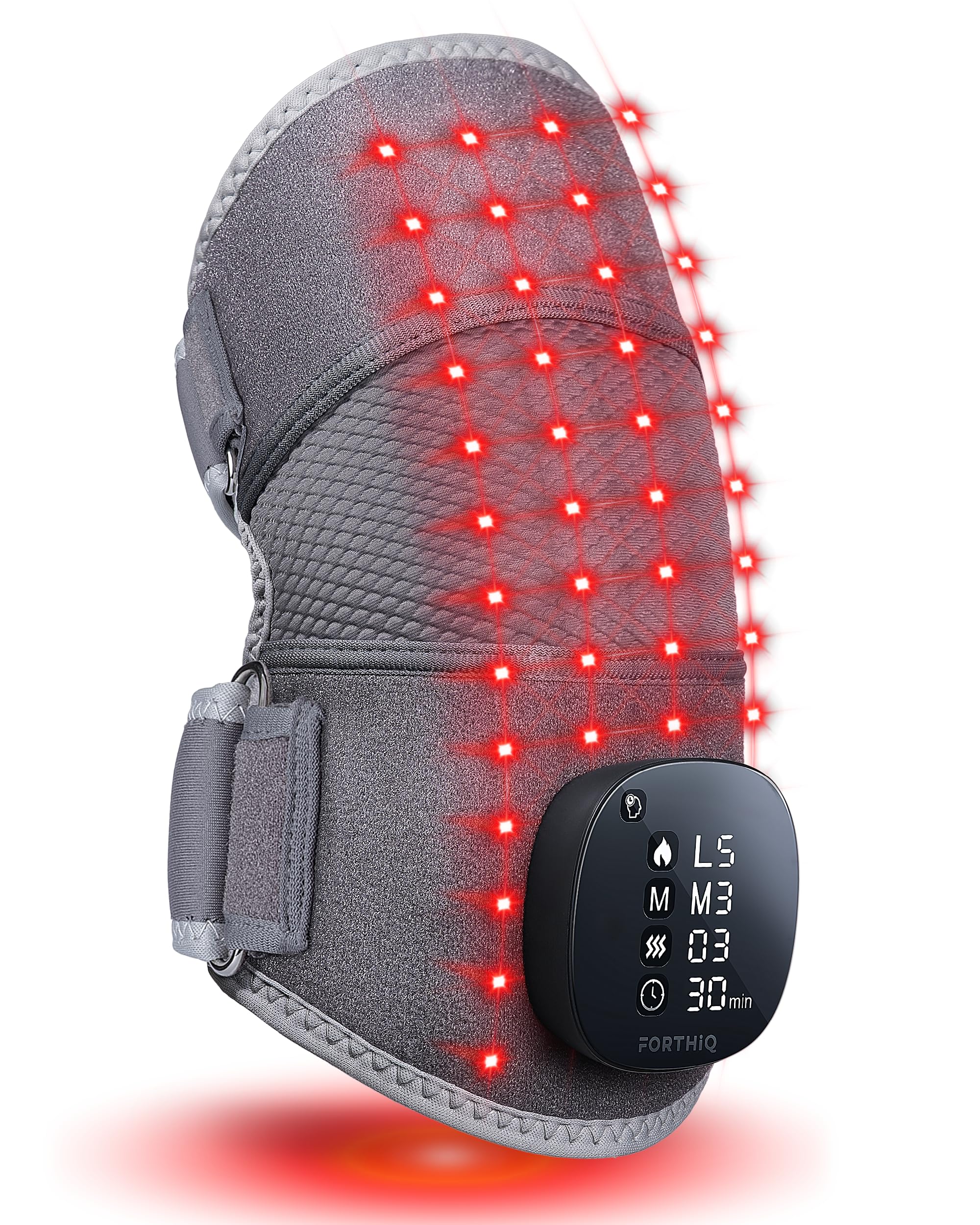 FORTHiQ RED+ Knee Massager with Heat and Red Light Therapy for Pain Relief, Knee Brace with 2 Wavelengths, 3 Massage & 4 Pulsing Modes, 5 Heat Levels, 52 Lights, FSA-HSA Eligible