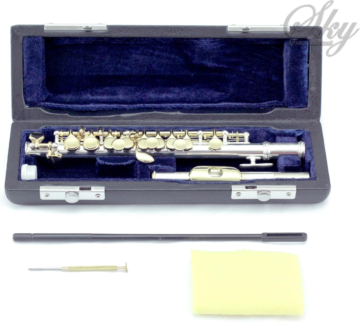 Sky(Paititi) Guarantee Quality Sound Band Approved SKY Silver Piccolo with Gold Keys *Special* with Case, Joint Grease, Cleaning Cloth, Rod and Screw Driver : Musical Instruments