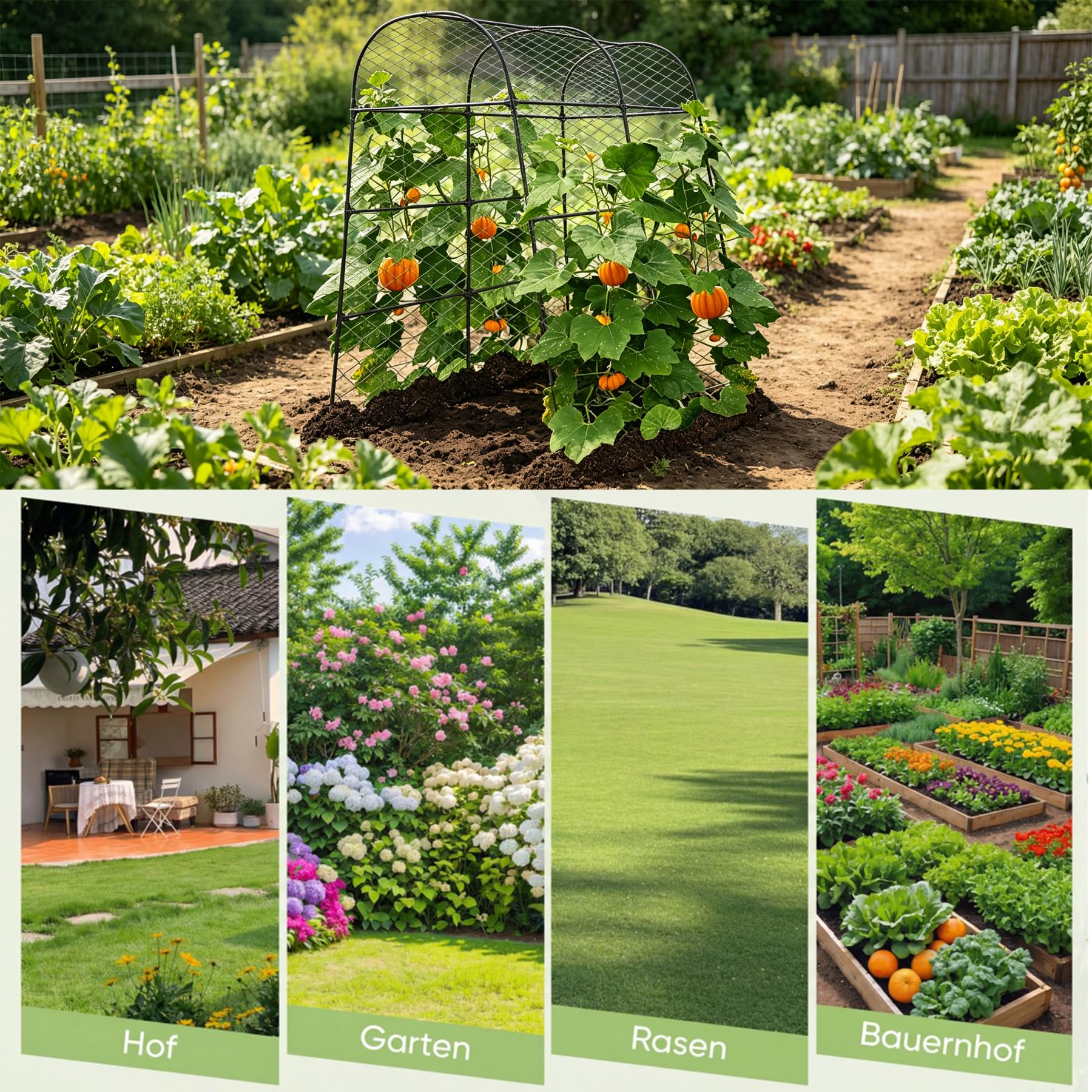 Treillis pour Concombres et Tomates 124 x 220 cm, Support pour Plantes Grimpantes avec Filet et Pinces, Tuteur en Métal Extérieur pour Légumes, Fleurs et Plantes Fruitières