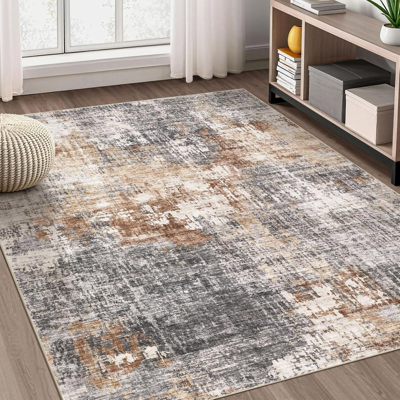 Nowoczesny abstrakcyjny dywan 160 x 220 cm - miękki brązowo-kremowy i szary - niezbędna dekoracja domu do salonu i sypialni - stylowy dywan wewnętrzny
