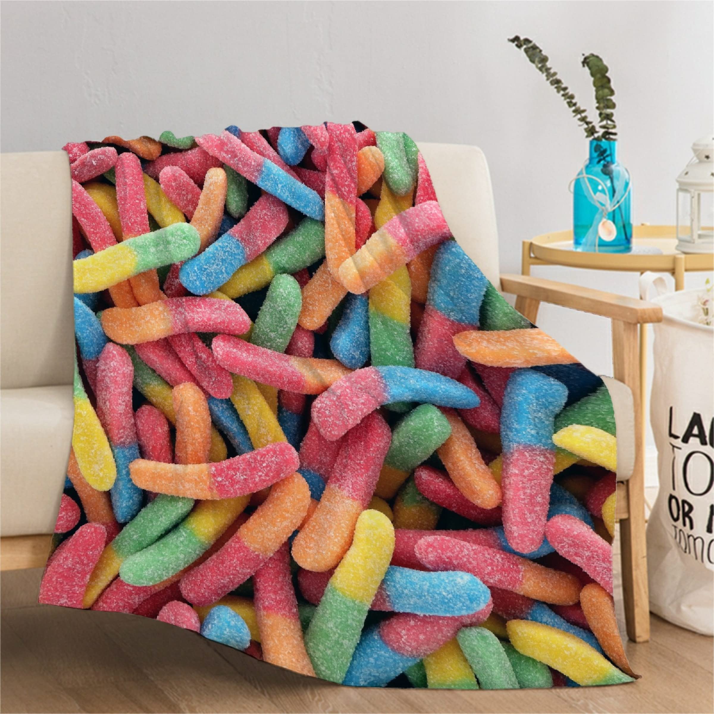 Thuswarm Candy Flannel Throw Blanket Warm Cozy Soft Funny Print Blankets for Bed Couch Sofa Room Decoration Gifts 60