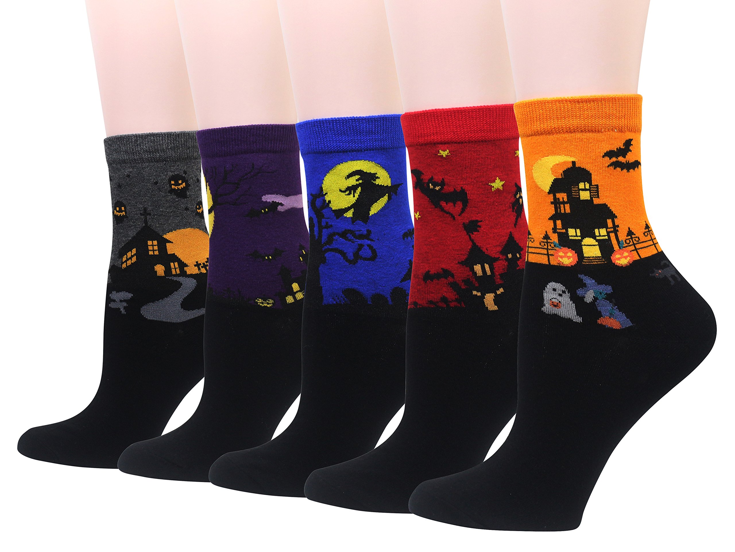 Cansok Women Animal Novelty Dress Crew Socks (Halloween Themed - 5 pairs)