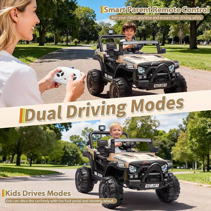 Carro Eléctrico Para Niños 12V Control Remoto Caqui miniatura 6