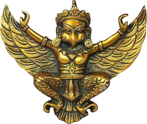 Exotic India Pequeño Colgante De Pared Garuda - Estatua De Latón - Color Oro