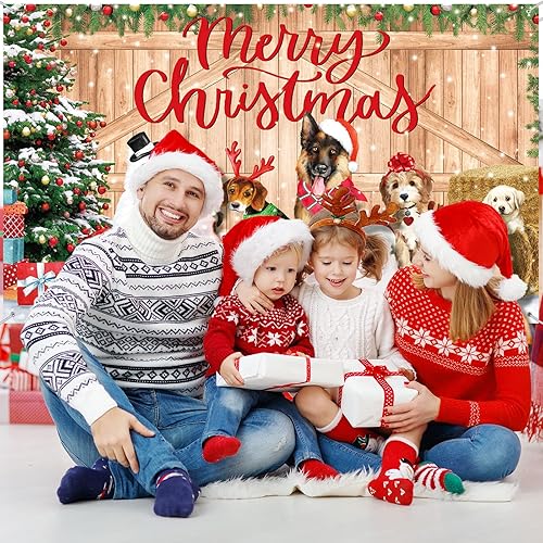 Miniatura 6 de Pancarta de fondo de Navidad para puerta de granero fondo de fotografía de animales de Navidad decoración de fondo para Navidad invierno vacaciones