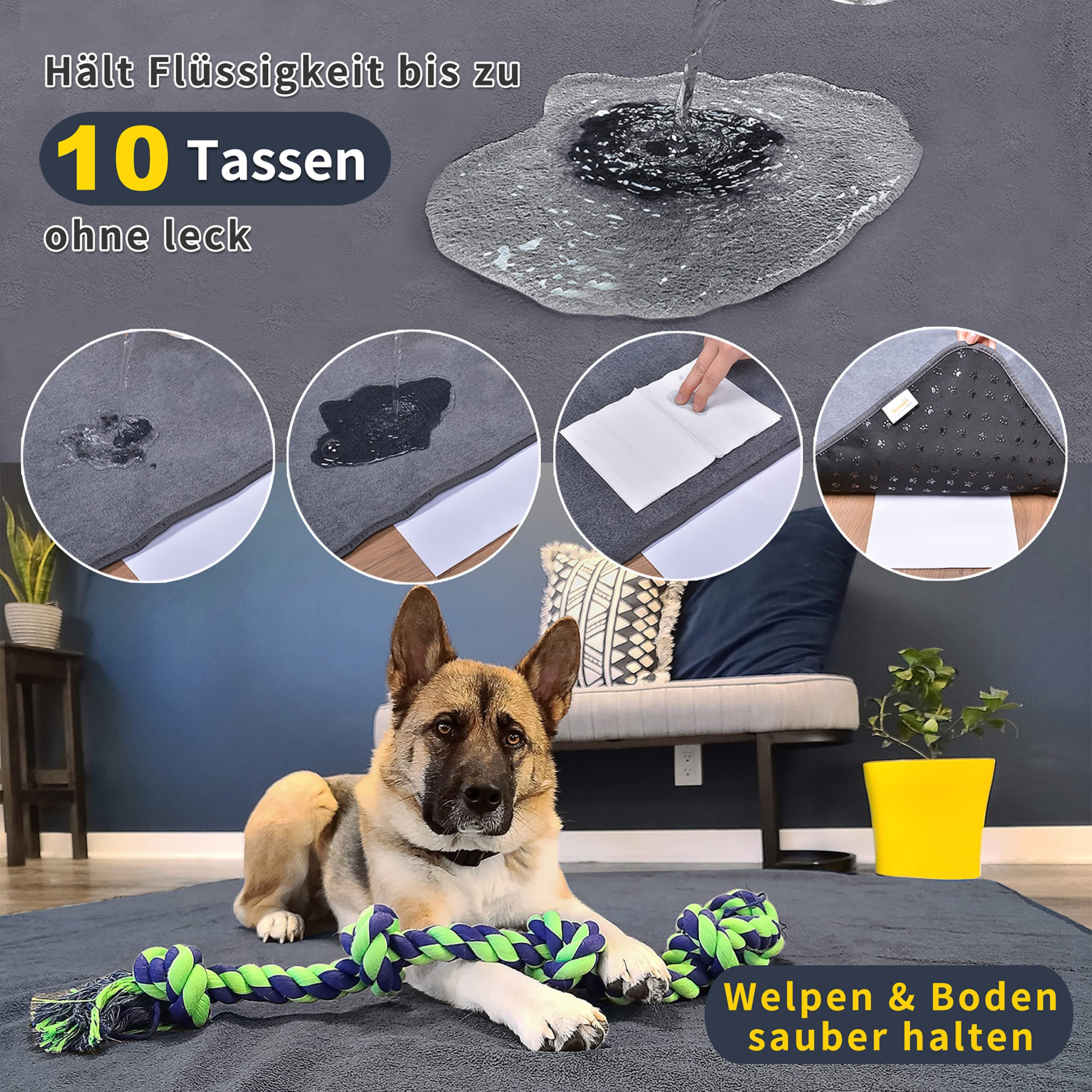 2 Empapadores Lavables para Cachorros, 104 x 104 cm, Absorbentes Rápidamente, para Mascotas, Reutilizables, para Entrenamientos para Cachorros, Grandes, Viejos o Perros Incontinentes