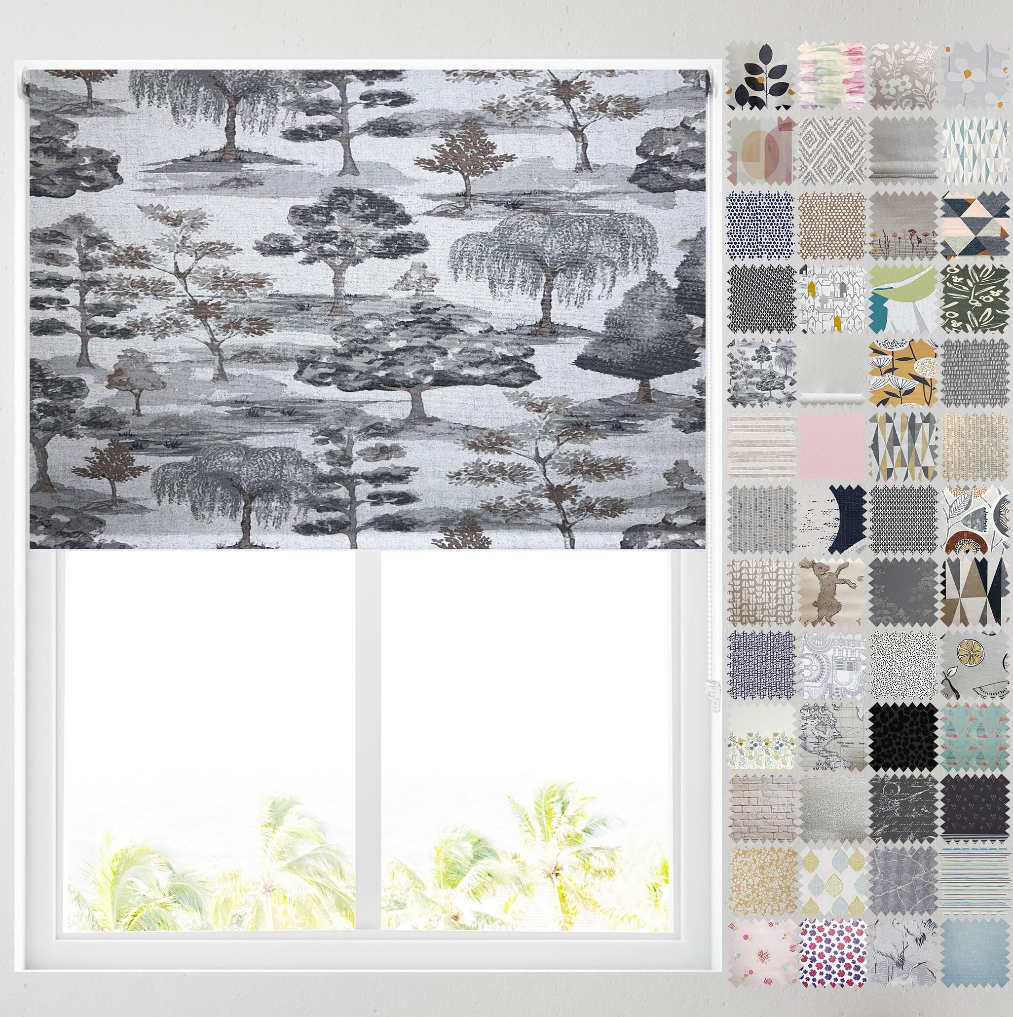 Barnes Blinds - Blackout Pattern Roller Blinds for Windows, Custom Cut to Size - Thermal Fabric Durable Fittings Easy Fit (Watercolour Forest 61cm)