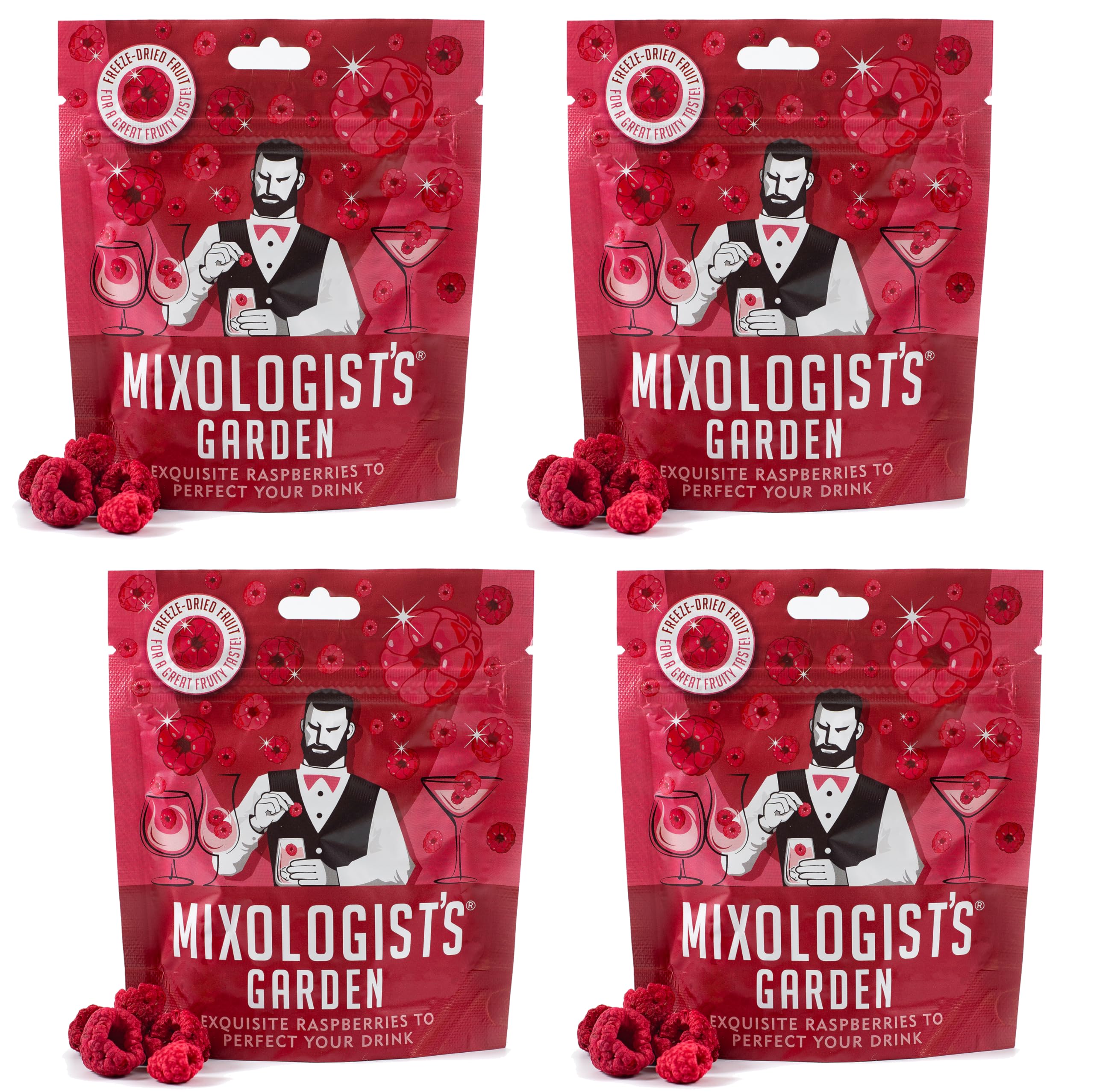 Mixologist's GardenRaspberries Bundle - 4 Packs (4x10g) Freeze Dried Fruit for Beautiful Drinks