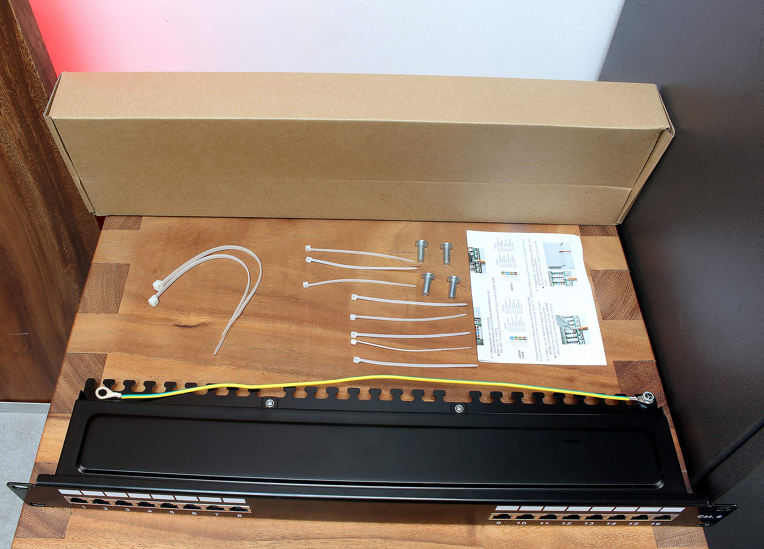 1aTTack.de 367456 Panneau de brassage CAT6 16 ports panneau de distribution noir LSA+ technologie de connexion distribution réseau - RJ45 - TIA 568 A/B - noir