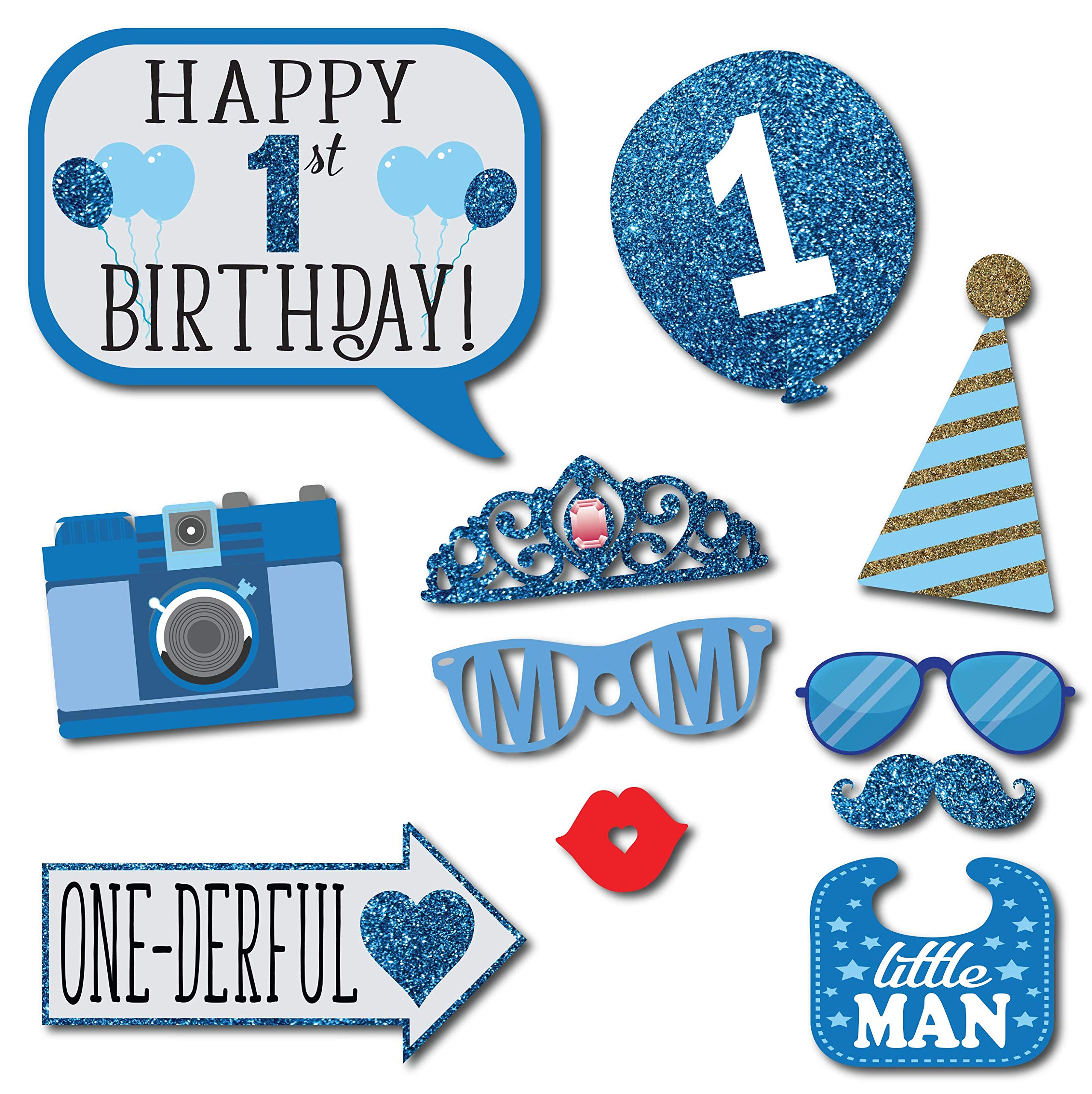 Boy 1st Birthday Photo Booth Props 41 Pieces with Wooden Sticks and ...