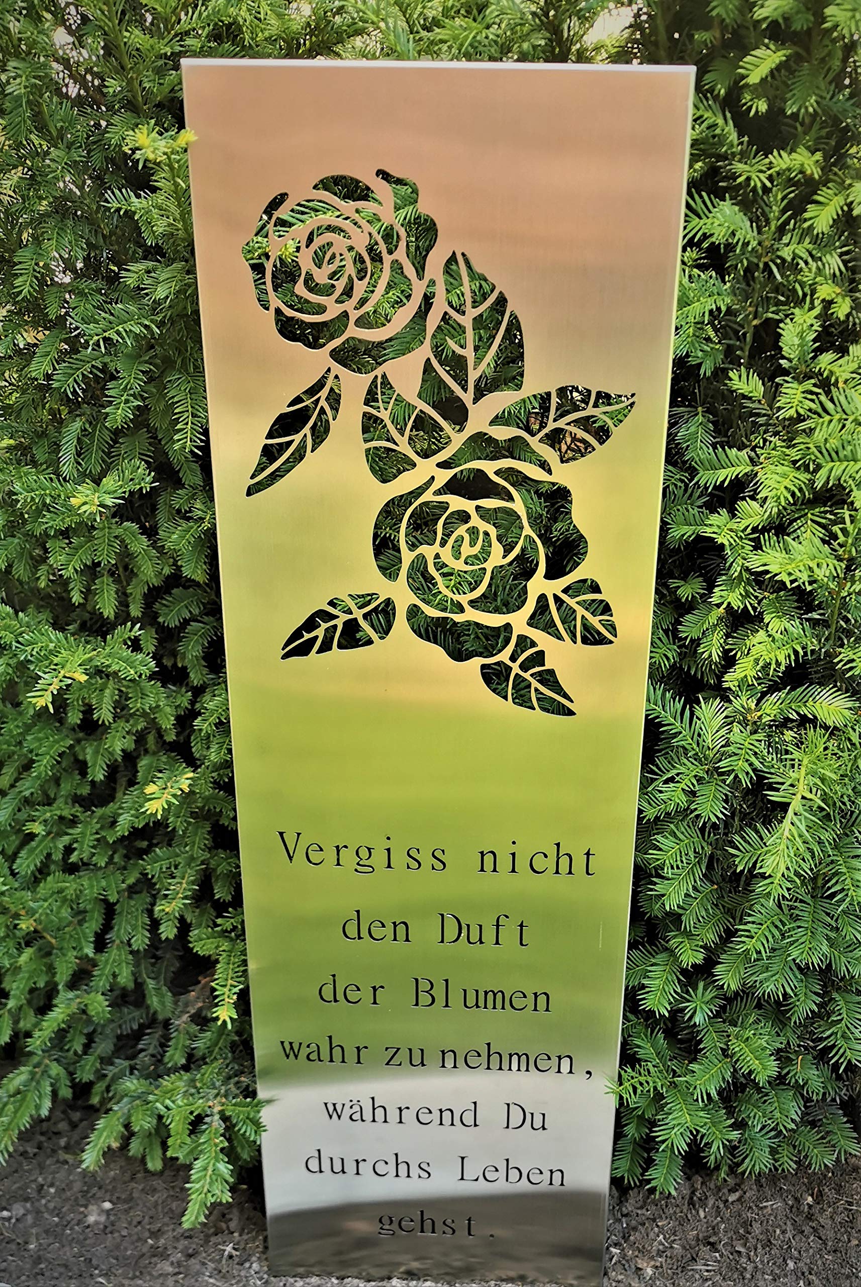 Gartenstecker Gartenschild Duft der Blumen aus Edelstahl matt gebürstet Abmessung 120x25x5 cm, Silber, 120 cm