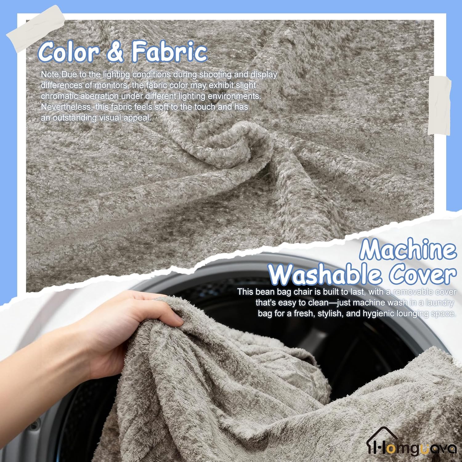 Homguava 6FT Bean Bag Chair Giant Bean Bag Chairs for Adults with Memory Foam Filled,Beanbag Chair with Soft Faux Fur Cover,Comfy Bean Bag Sofa Lounger for Living Room,Game Room,Bedroom - Image 8