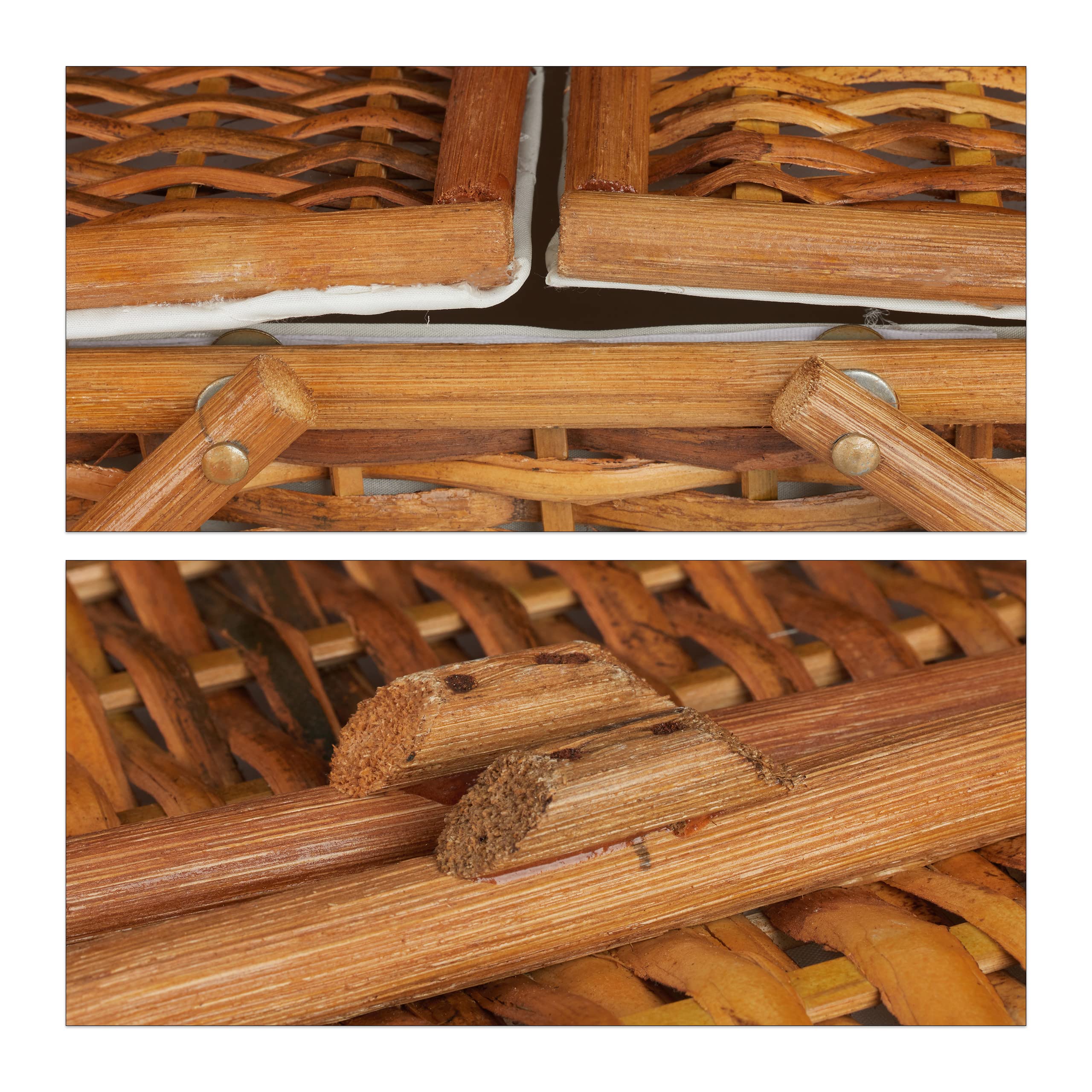 Relaxdays Cestino da Picnic con Coperchio, Intrecciato, Fodera in Tessuto, Manici, Cesto per Spesa, Fatto A Mano, Rattan, Miele