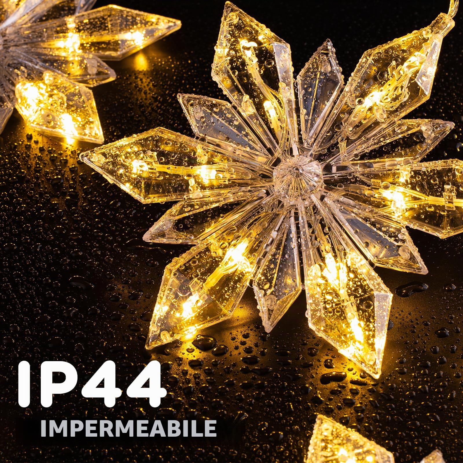 Globalink Luci Tenda Natale, Fiocco di Neve Luci Di Natale da Esterno, Tenda Luci Natale Interno con 43 Leds, 8 Modalità con Timer per Vetrina Camera da Letto Da Giardino-3 Strisce-Bianco Caldo