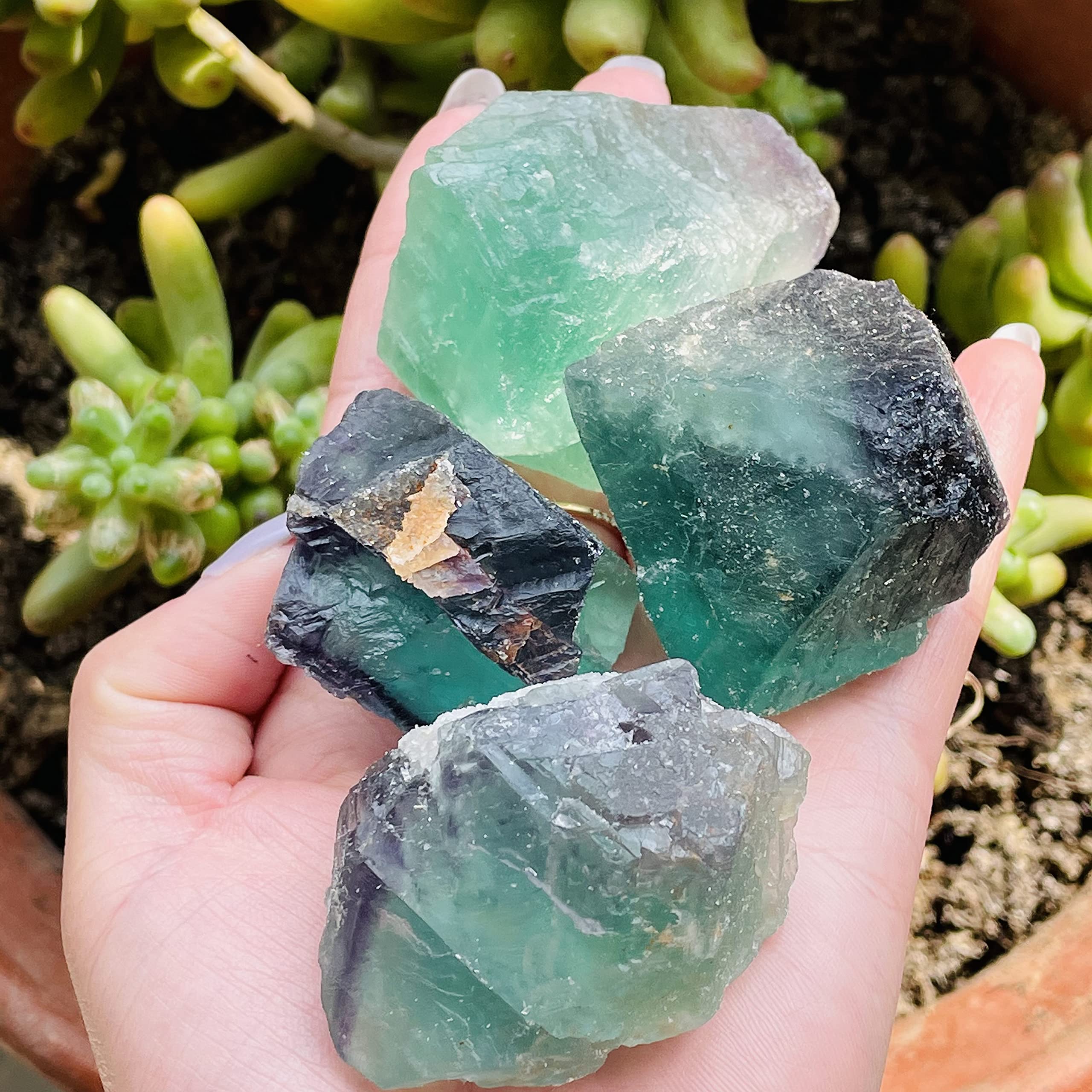 Amazon.co.jp: 装飾用の宝石 天然紫と緑の蛍石水晶の水族館の家