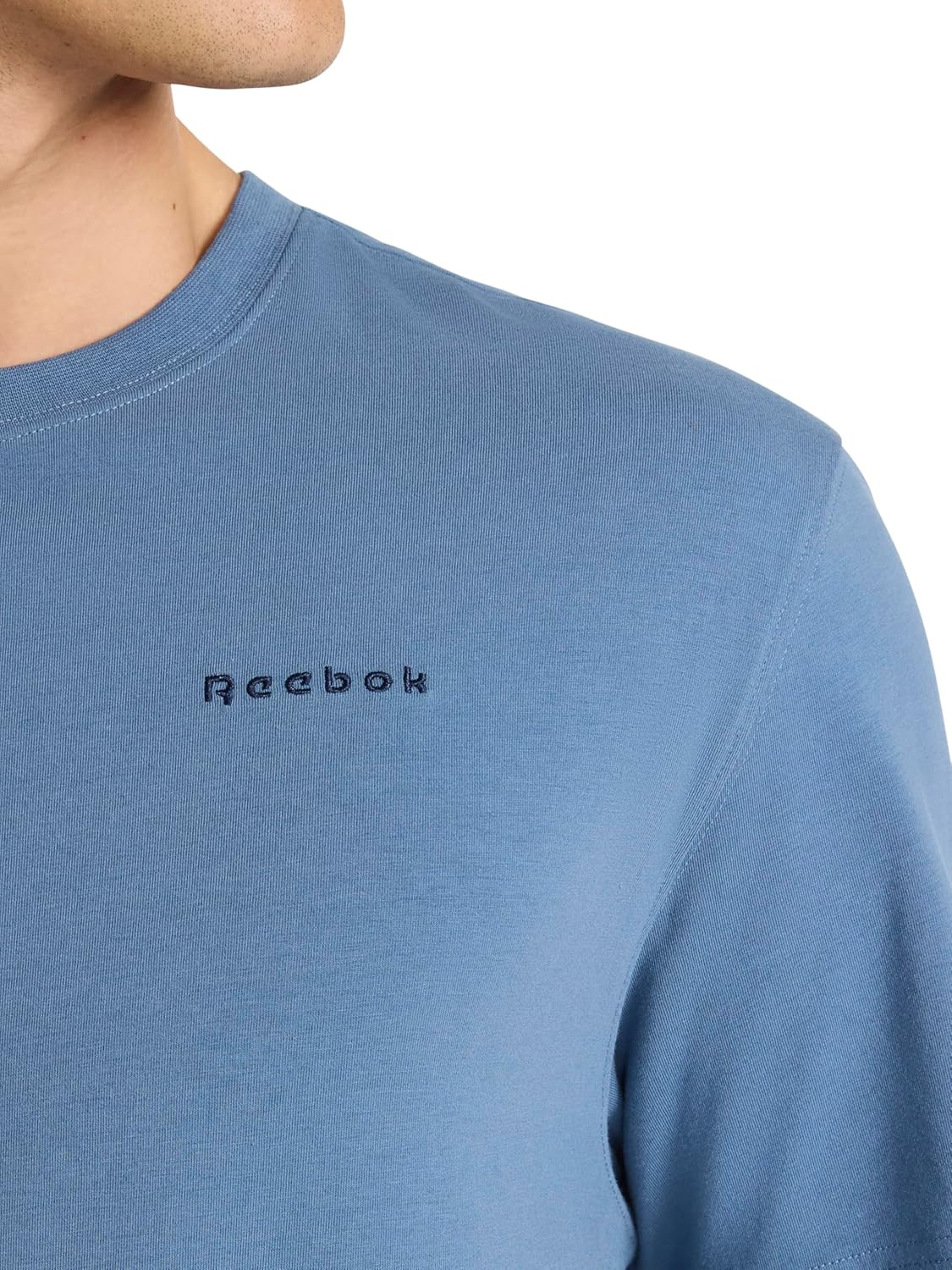Reebok Mens Short Sleeve Crewneck Embroidered T-Shirt, Standard Fit, Lightweight Stretch Cotton Fabric - Image 4