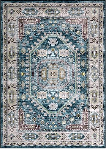 Alfombra lavable de 8 x 10 pies, para sala de estar, estilo vintage, bohemio, lavable, vintage, para dormitorio, comedor y oficina, no desprende