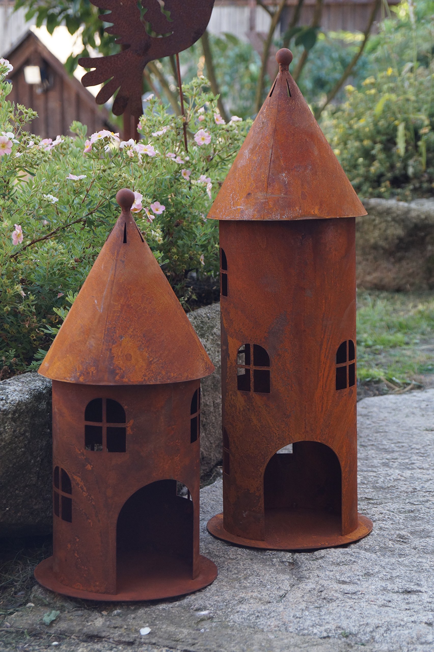 Edelrost Turm klein Höhe 42 cm Gartendekoration Leuchtturm Fenster - 1 Stück Turm klein