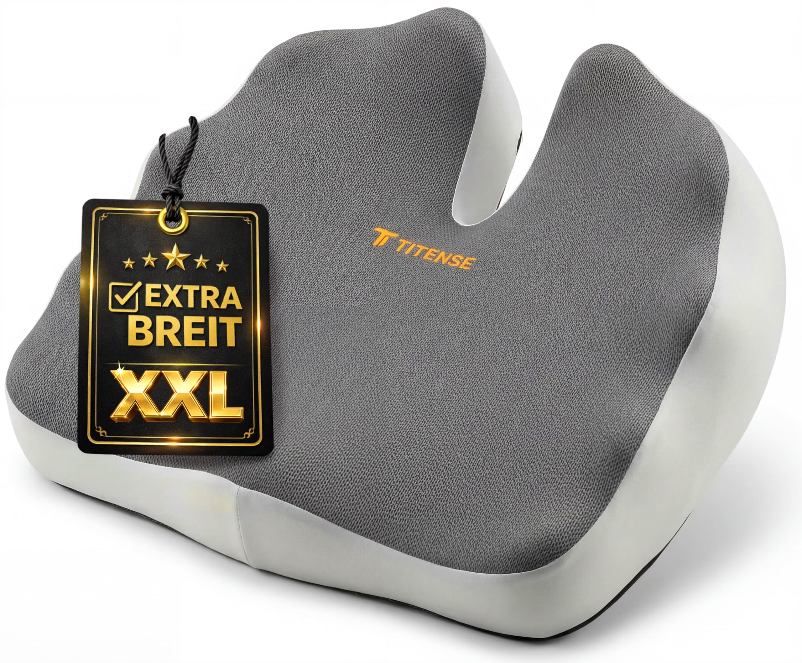 XXL Sitzkissen (52 cm) – Extra Breit für hohe Belastung mit High-Density Memory Foam – Ergonomische Entlastung von Steißbein & Rücken – Büro, Auto, Gaming & Zuhause
