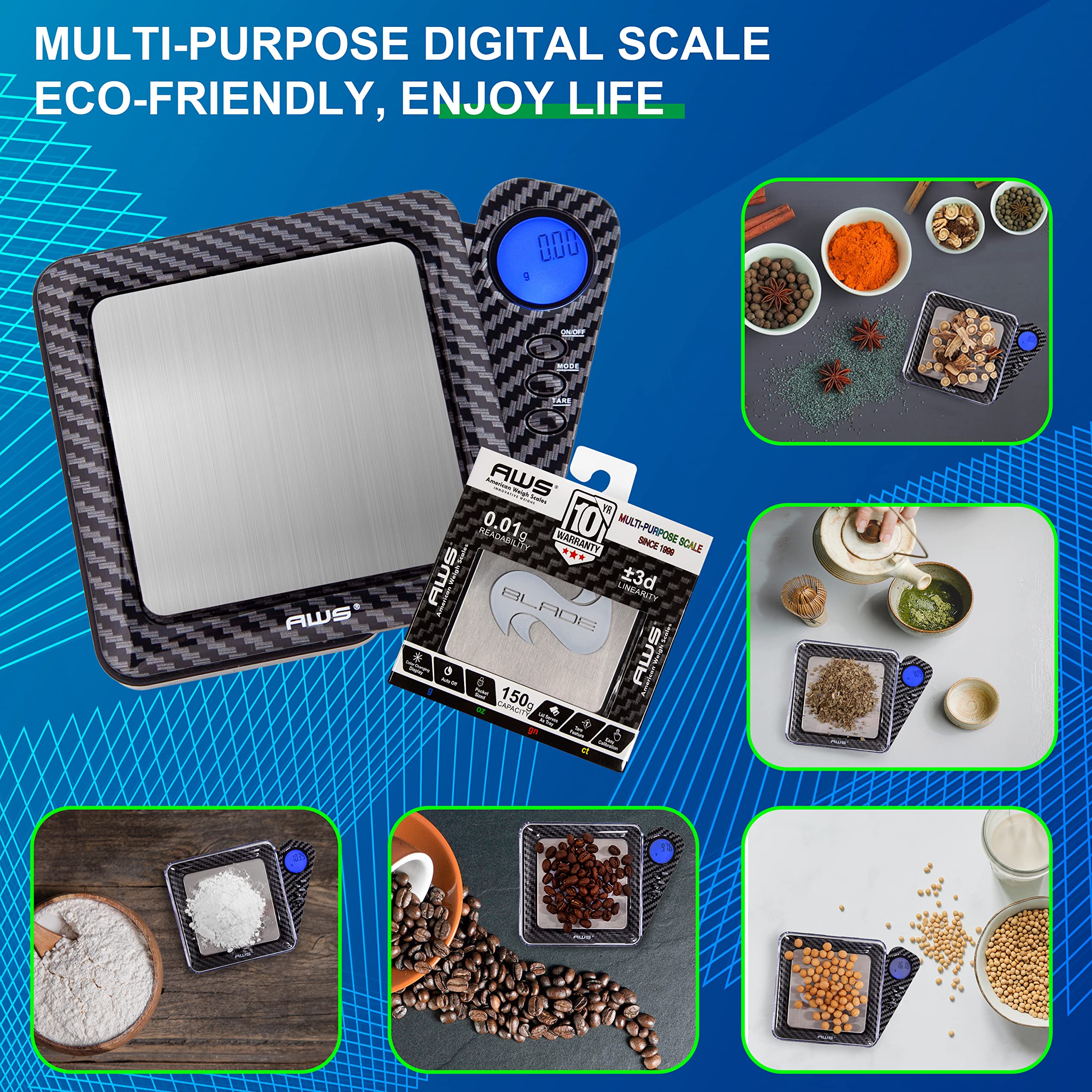 American Weigh Scales Blade Series - Báscula digital de bolsillo de fibra de carbono de edición limitada de 1200 g x 0,1 g (negro)