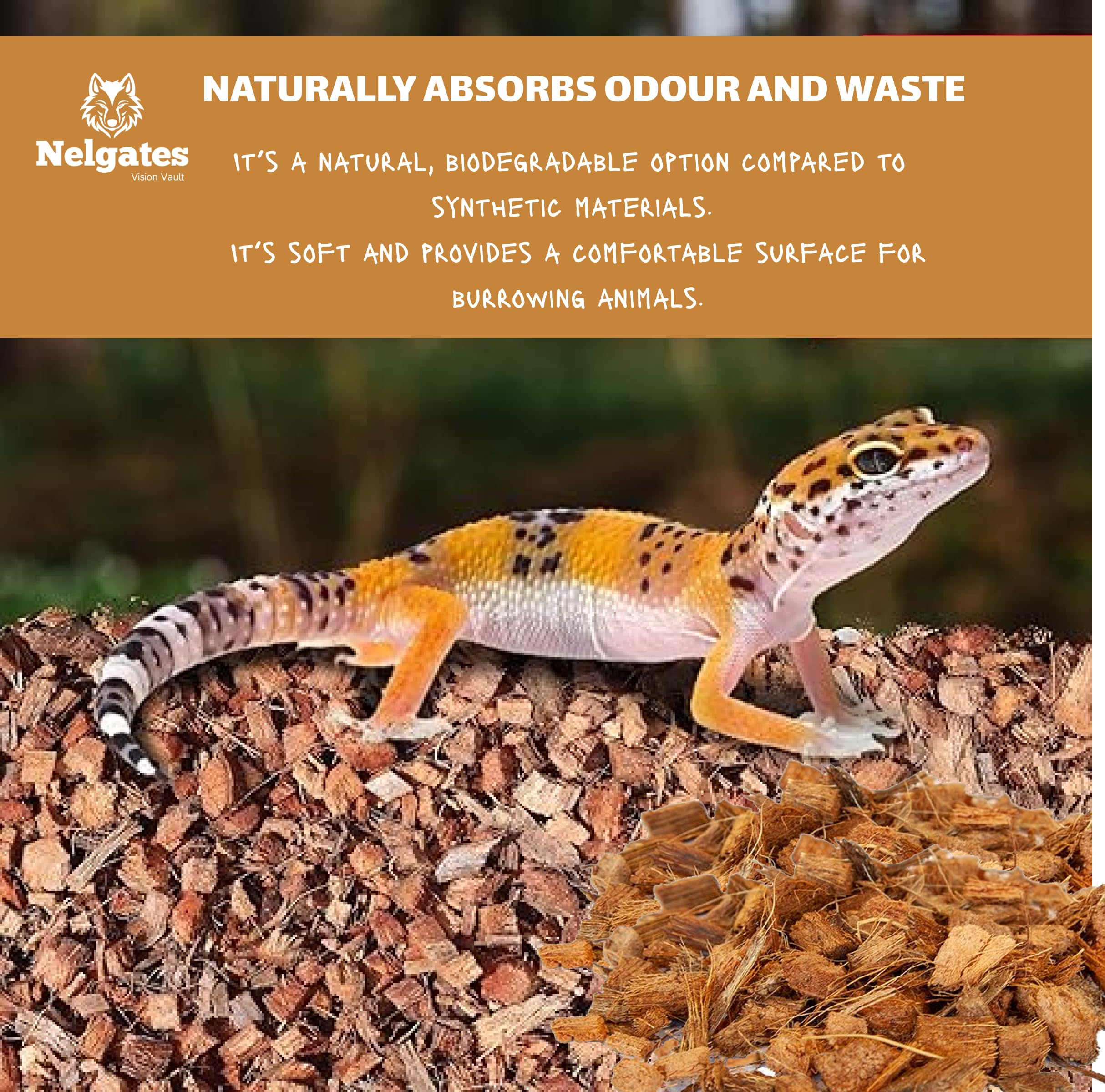 Nelgates Reptile Coconut chip Bedding 650g Organic Coco Husk Block for Snake Habitat, Ball Python Terrarium,Tortoise Enclosure
