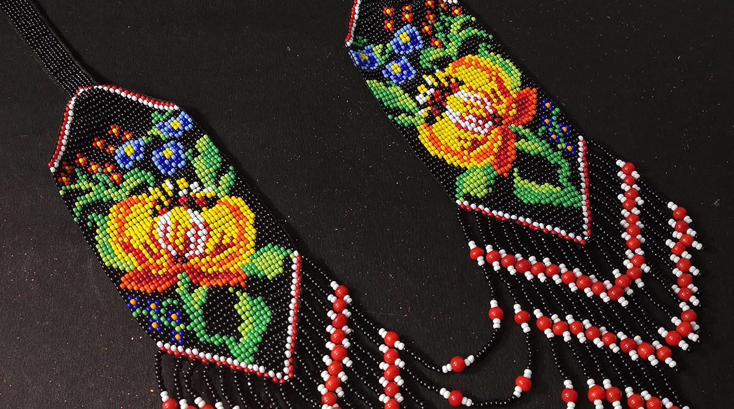 Weavish Layered Beaded Necklace – Boho Native Handmade Seed Bead Tassel Necklace, Bohemian Large Statement Beaded Necklace for Women