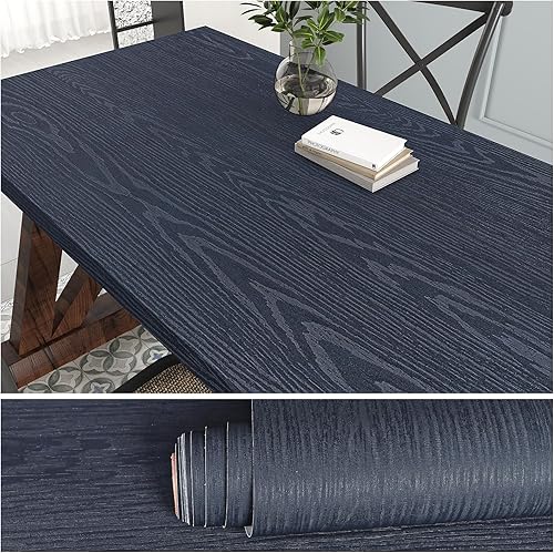VEELIKE Papel tapiz de madera azul marino, papel de contacto de madera texturizada, para armarios, encimeras, despegar y pegar, papel de contacto de