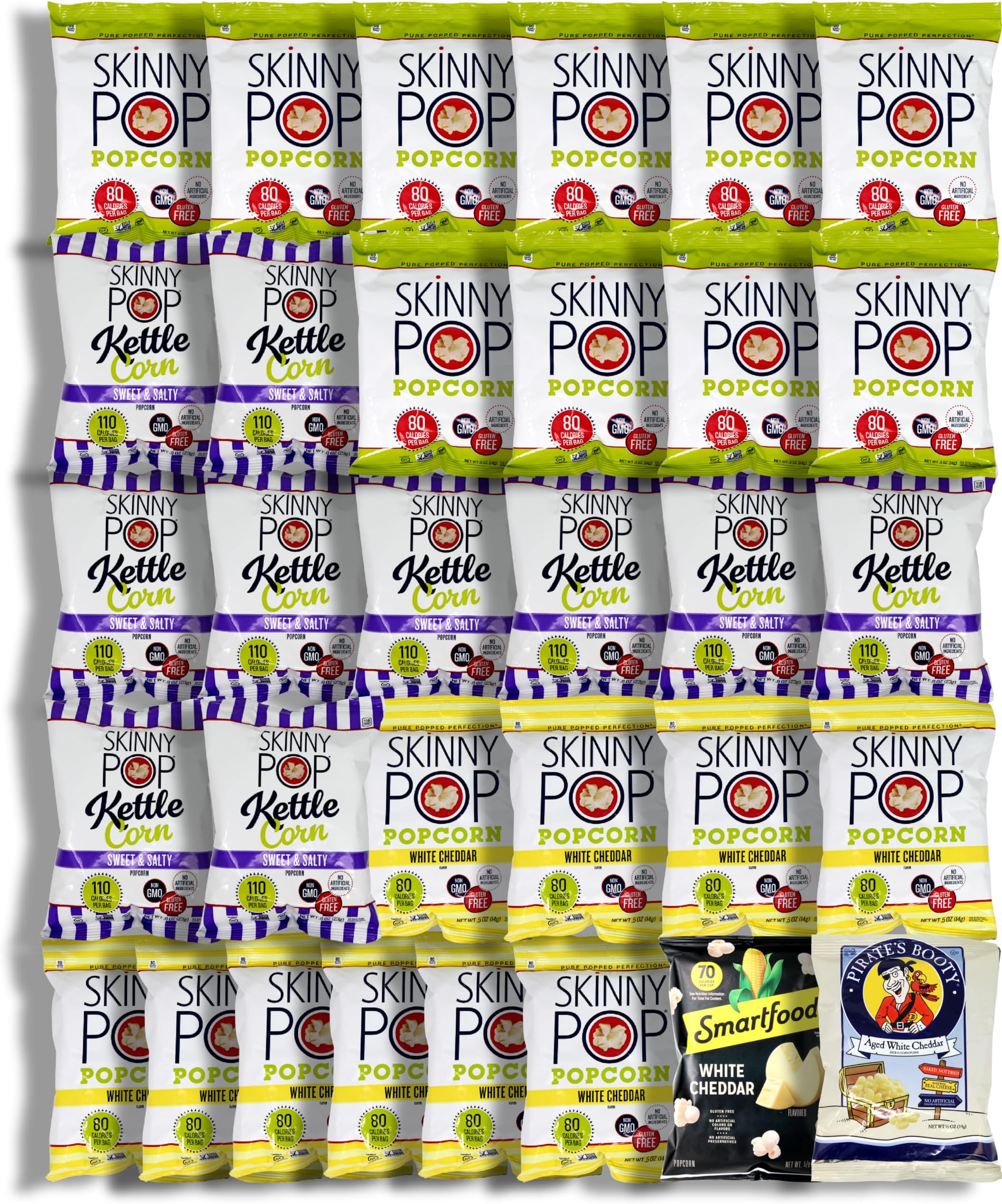 Niro Bulk Popcorn, Skinny Pop Popcorn Individual Bags Variety Pack - Skinny Pop, 30 Packs of 3 Flavors| Assortment