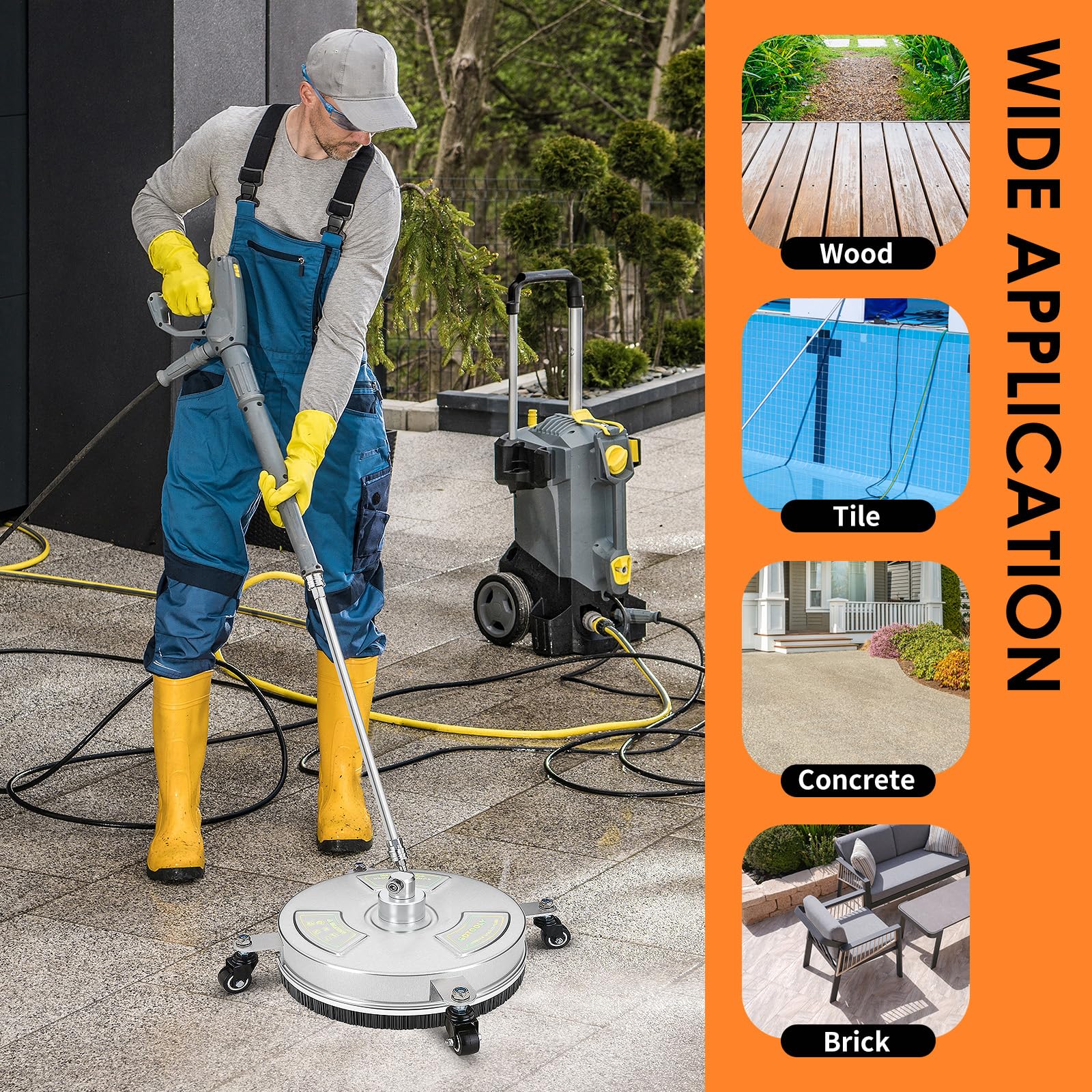 Limpiador de superficies de lavado a presión de 14 pulgadas, accesorio de lavadora a presión eléctrica de acero inoxidable para hormigón, patio, entrada, limpieza de cubierta, 2 accesorios de varita