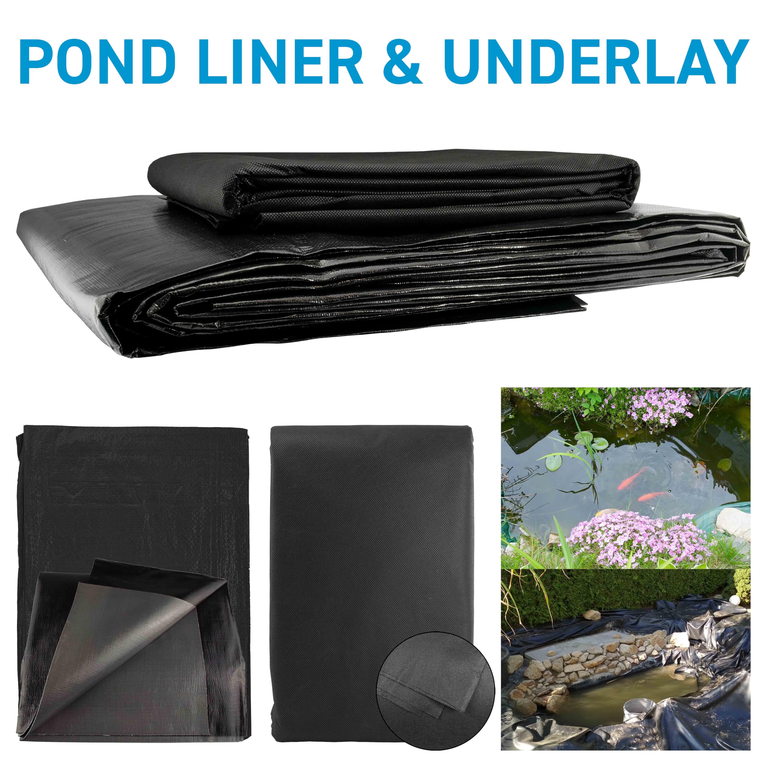 5m x 6m Pond Liner 200GSM with Underlay 50GSM – Heavy Duty Flexible Garden Pond Liner & Protective Eco Underlay for Koi Ponds, Wildlife Ponds & Water Features – UV & Tear Resistant - 4