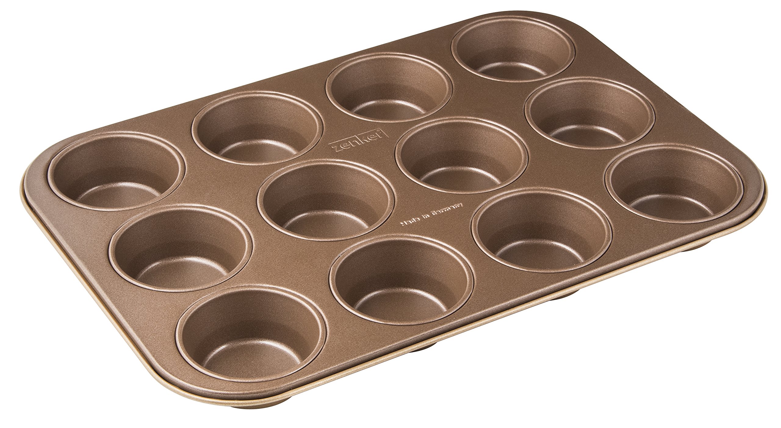 Zenker "Mojave Gold Muffin Tin Makes 12 Muffins, Stainless Steel, Gold/Mahagony, 38.5 x 26.5 x 3 cm
