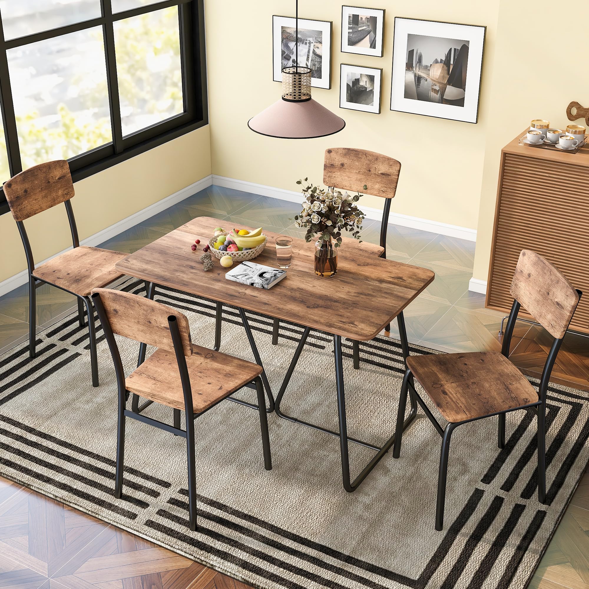 Kayan 5-teilig Esstischgarnitur-Set,105 cm Esstisch Rechteckige Tischplatte mit 4 Stühlen,Moderne Esstisch und Stuhl Set Küche, Haushalt & Wohnen