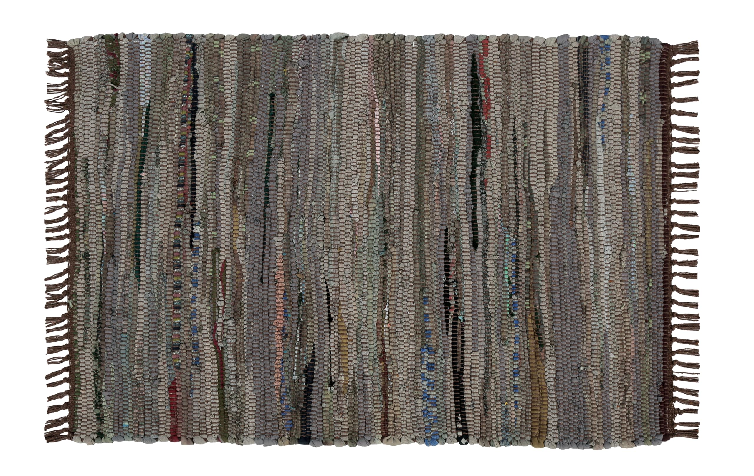 Cotton Rag Rug 24''x36''- Multicolor Chindi Rug - Hand Woven Washable & Reversible for Living Room Kitchen Entryway with Tassel (Brown-Multi)
