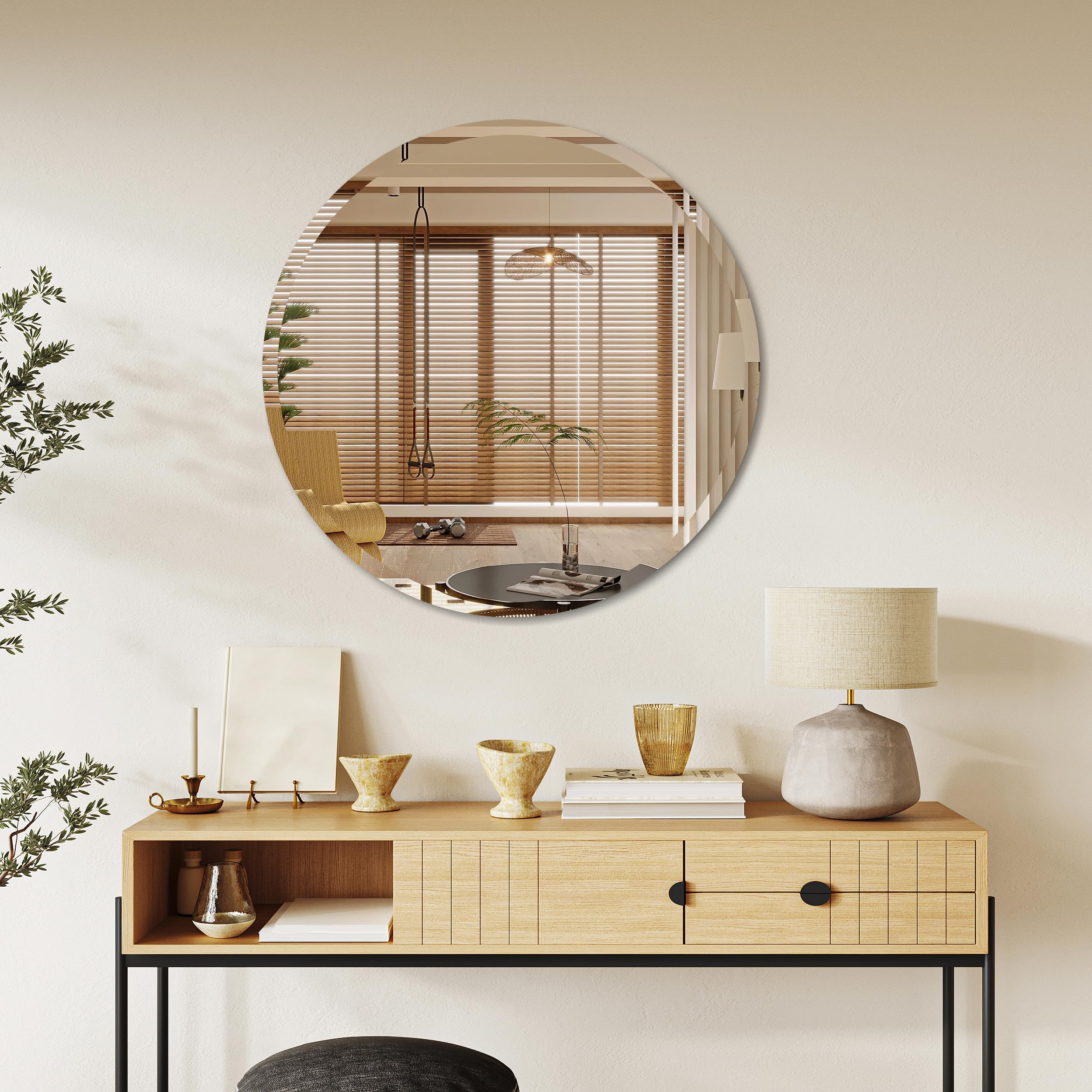 Zoojoy Specchio Sospeso, 25 x 25 cm, Specchio per Trucco da Bagno, Rotondo, Cornice in Ottone con Catena di Sospensione Stile Semplice [Di Piccole Dimensioni
