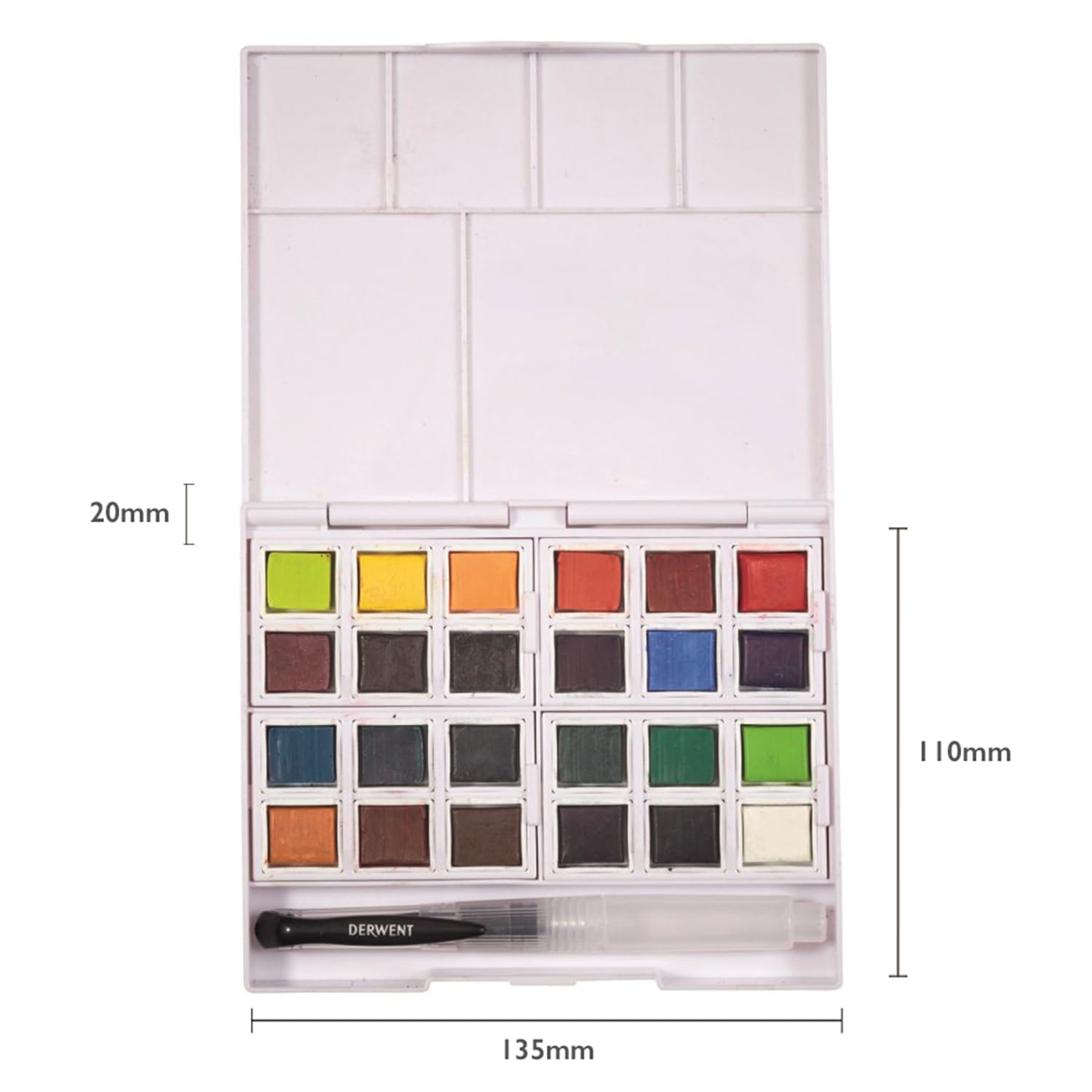 Derwent Inktense Aquarellfarben Palette, Set mit 24 Farben, halbe Farbnäpfchen-Größe, wasserlösliche Farbe, Ideal zum Malen & Basteln auf Papier & Stoff, professionelle Qualität, 2306318